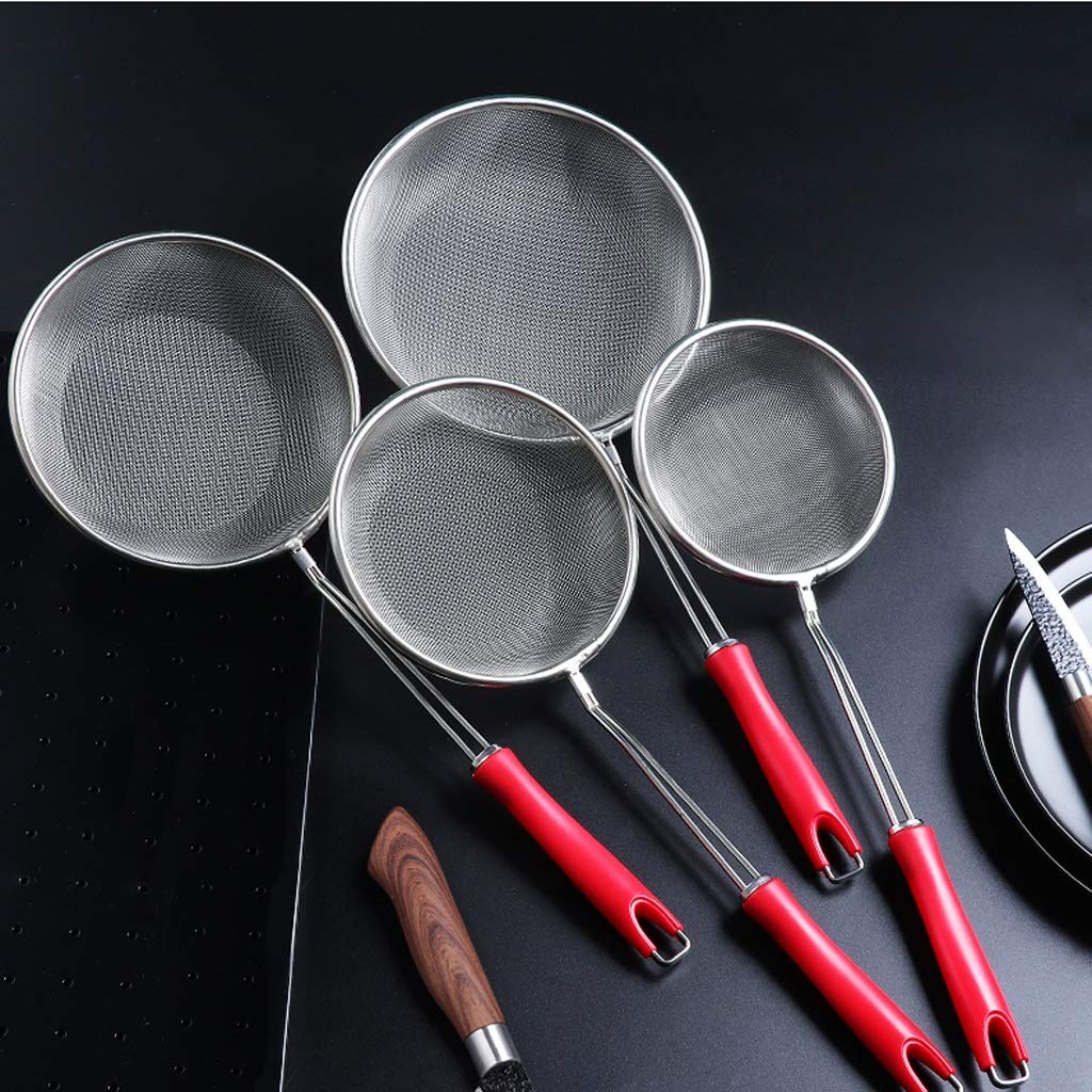 Colador, colador, cuchara espumadera multifuncional, colador de malla fina de cocina, colador de acero inoxidable de malla fina de primera calidad con mango resistente y cucharón colador de gancho