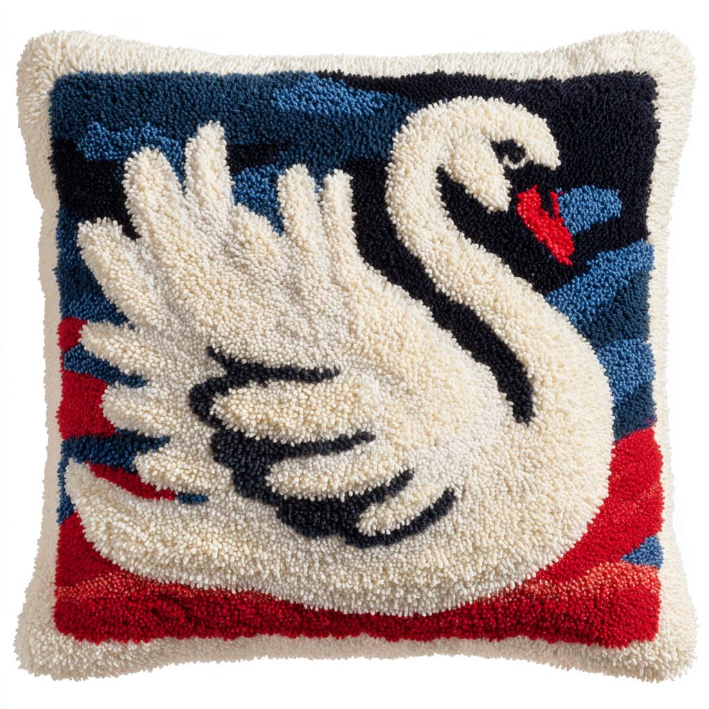 AMBATTERY Latch Hook Cushion Kit, Animals Swans Latch Hook for Beginners Adults,Cushion Cover Making 43x43cm