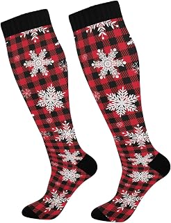 874 Crew Athletic Socks Buffalo Plaid Snowflakes Crew Socks Long Calf Socks Casual Walking Socks For Hiking Running Travel 40cm