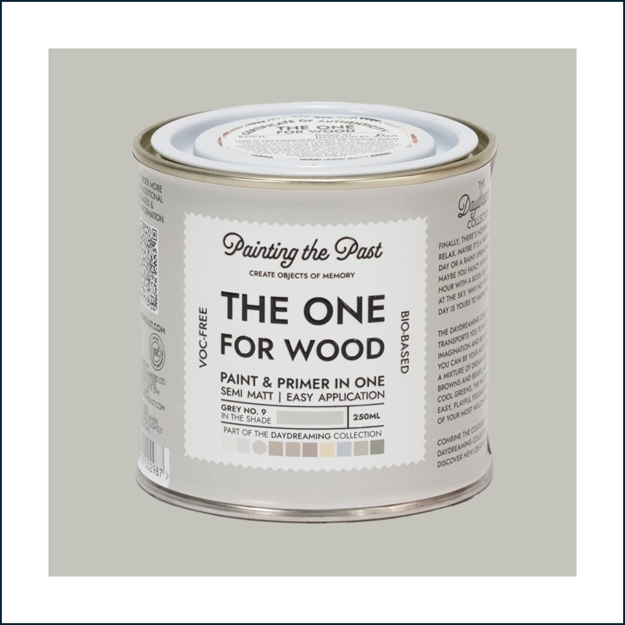 The One for Wood Paint & Primer 250ml Grey No. 9 In the Shade | Semi Matt Finish, Bio-Based & VOC-Free Formula for Wooden Furniture & Surfaces | Durable & Easy Indoor Home Decorating