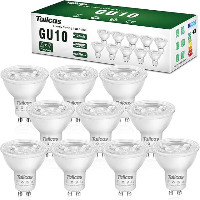 7W GU10 Led Bulbs Warm White, 3000K Spotlight Bulb, 50W Halogen Light Equivalent, 7W 500LM 38° Beam Angle No Flickering Non-dimmable 220-240V Lighting for Kitchens, Bedrooms, Hallways, Pack of 10