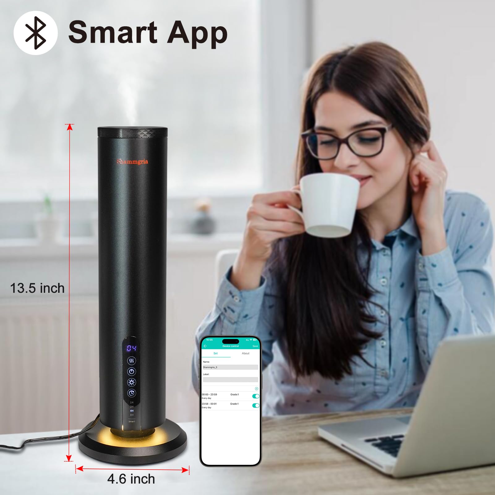 Difusor de aire Bluetooth sin agua, difusor de aromaterapia de aceites esenciales con temporizador, cobertura de 1200 pies cuadrados, apto para el hogar, oficina, dormitorio y spa