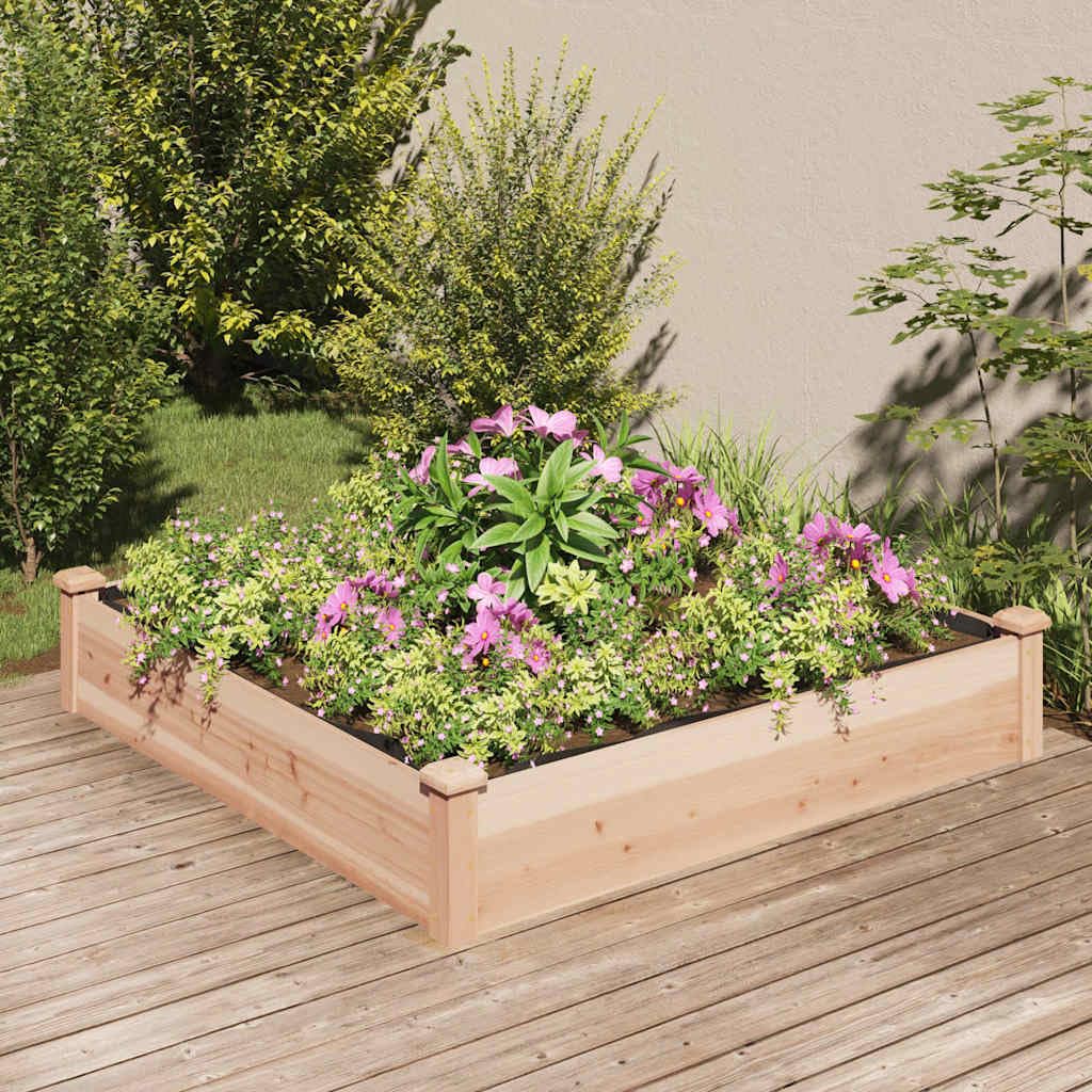 Fioriera Rialzata Giardino Legno Abete con Fodera 120x120x25cm | Cassa per orto esterno con fondo drenante, ottima per coltivare fragole, erbe aromatiche e fiori nel vostro cortile.