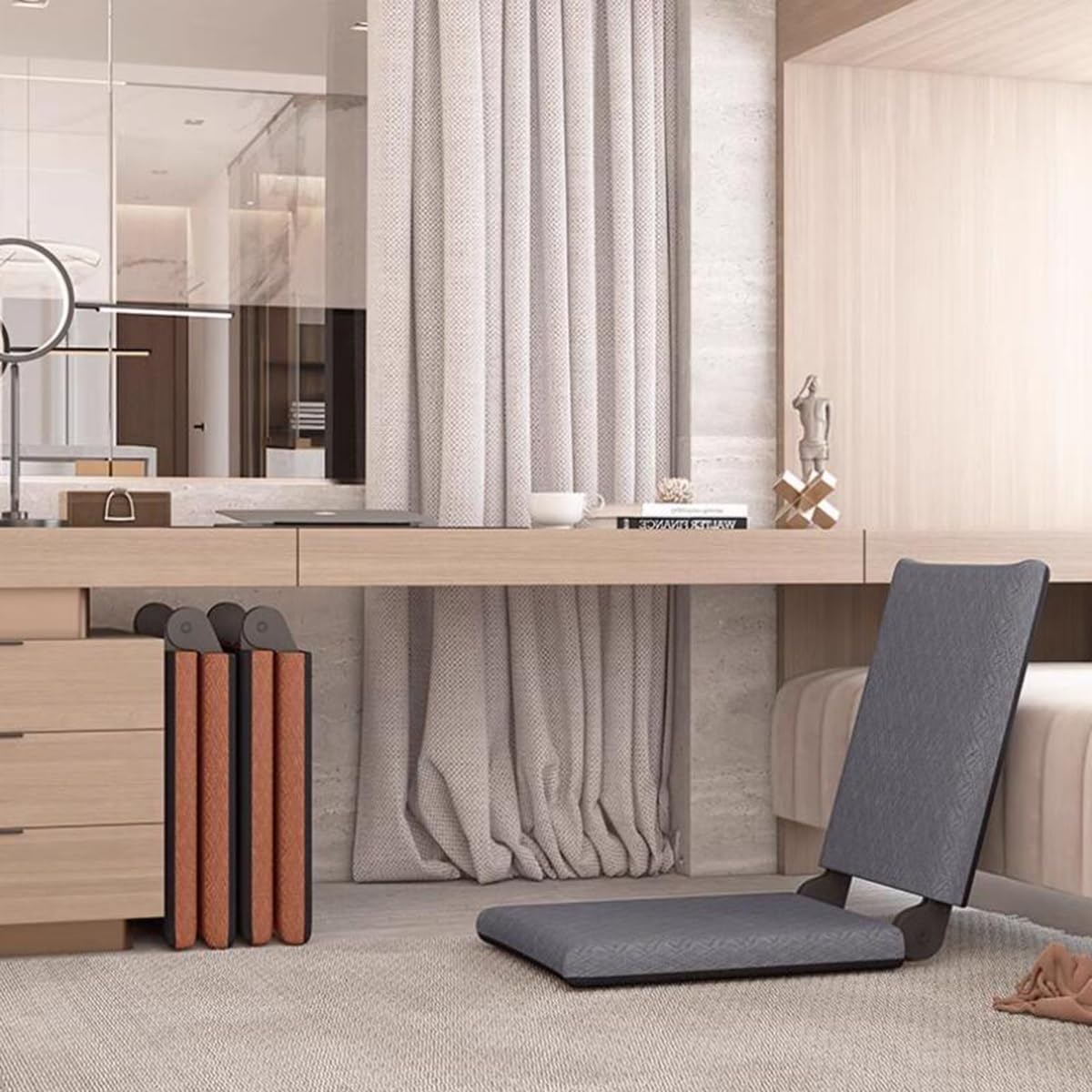 Silla de suelo ajustable con soporte para la espalda, silla acolchada de meditación y juegos, diseño plegable de 5 posiciones para sala de estar, dormitorio y sala de yoga (gris B)