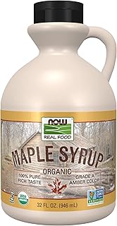 NOW Foods, Certified Organic Maple Syrup, Grade A Amber Color, 100% Pure, Light Delicate Flavor, Certified Non-GMO, 32-Ounce