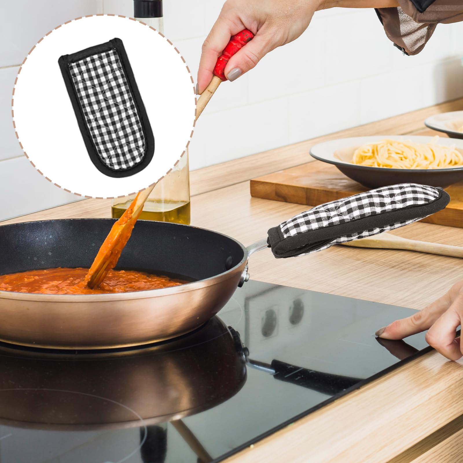 Housses Poignée Poêle Lot De 2 - Résistantes Chaleur - Motif écossais Bleu - Lavables Machine - Protection Cuisine Housses Lavables Motif écossais