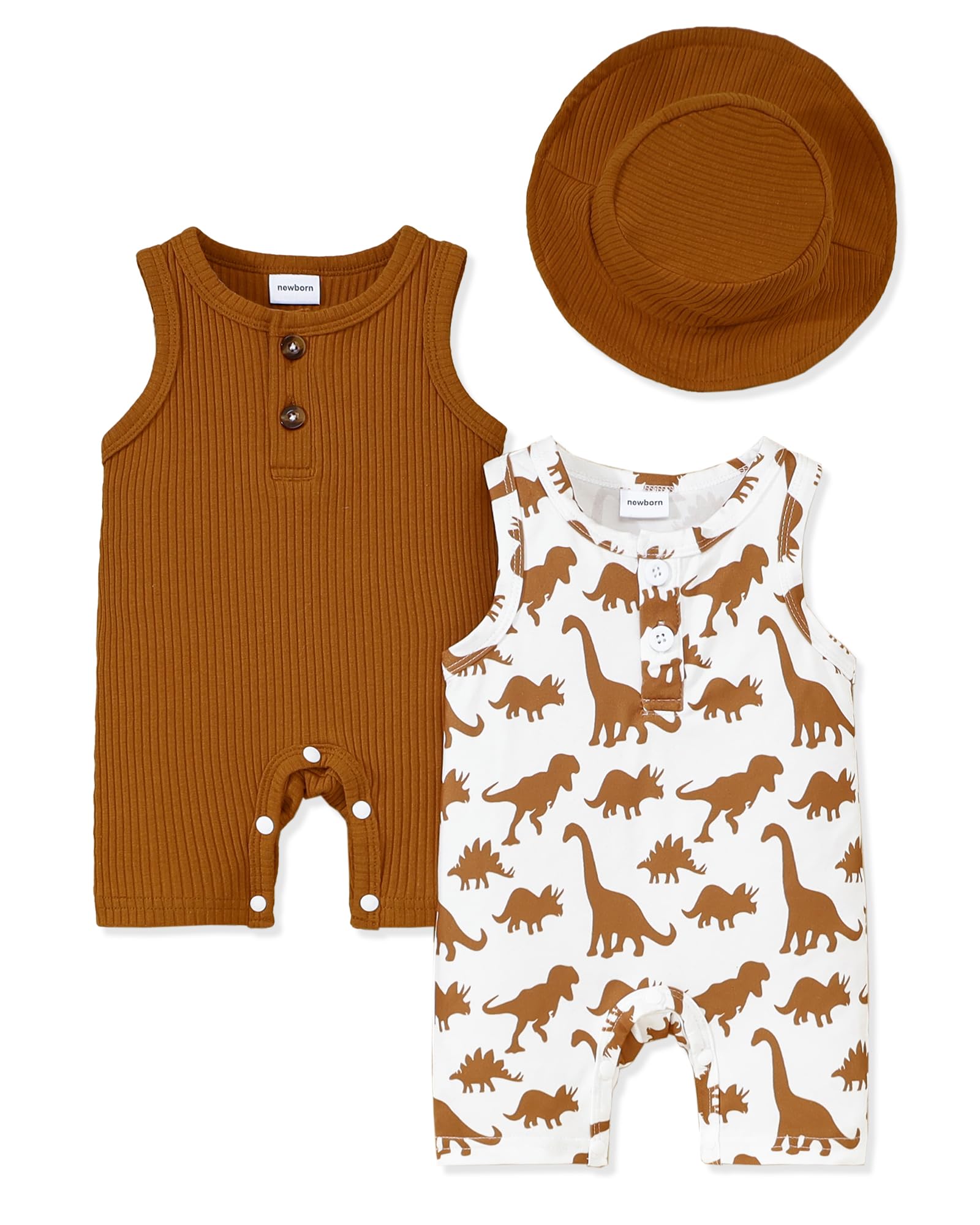 NZRVAWS Newborn Baby Boy Clothes Infant 0 3 6 9 12 Months Romper Sleeveless Jumpsuit 3PC Bodysuit Hat 3PC