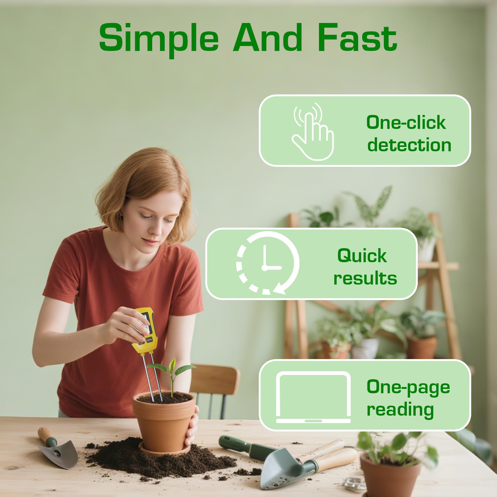 Testeur d'humidité pour Plantes 5 en 1,Humidimètre pour Fertilité/PH/Humidité du Sol/Température/Intensité de la Lumière du Soleil, Hygrometre pour Plantes avec Écran LCD Rétro-Éclairé