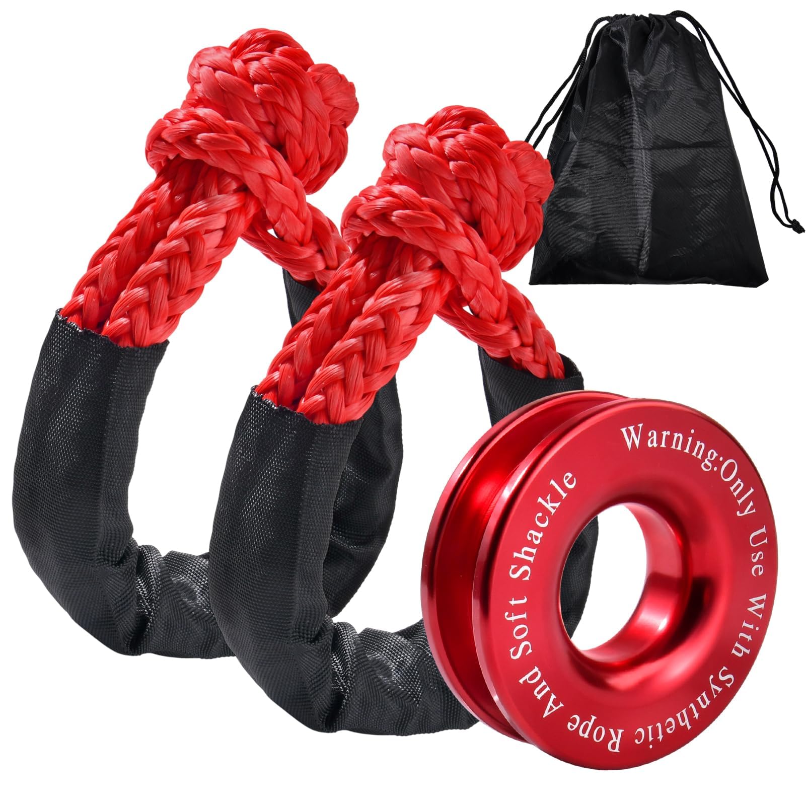 LEONTOOL Kit anello di recupero verricello, include 2 grillo morbido rosso da 55,1 cm e anello di strappo, accessorio per verricello sintetico per ATV UTV SUV camion fuoristrada recupero di veicoli