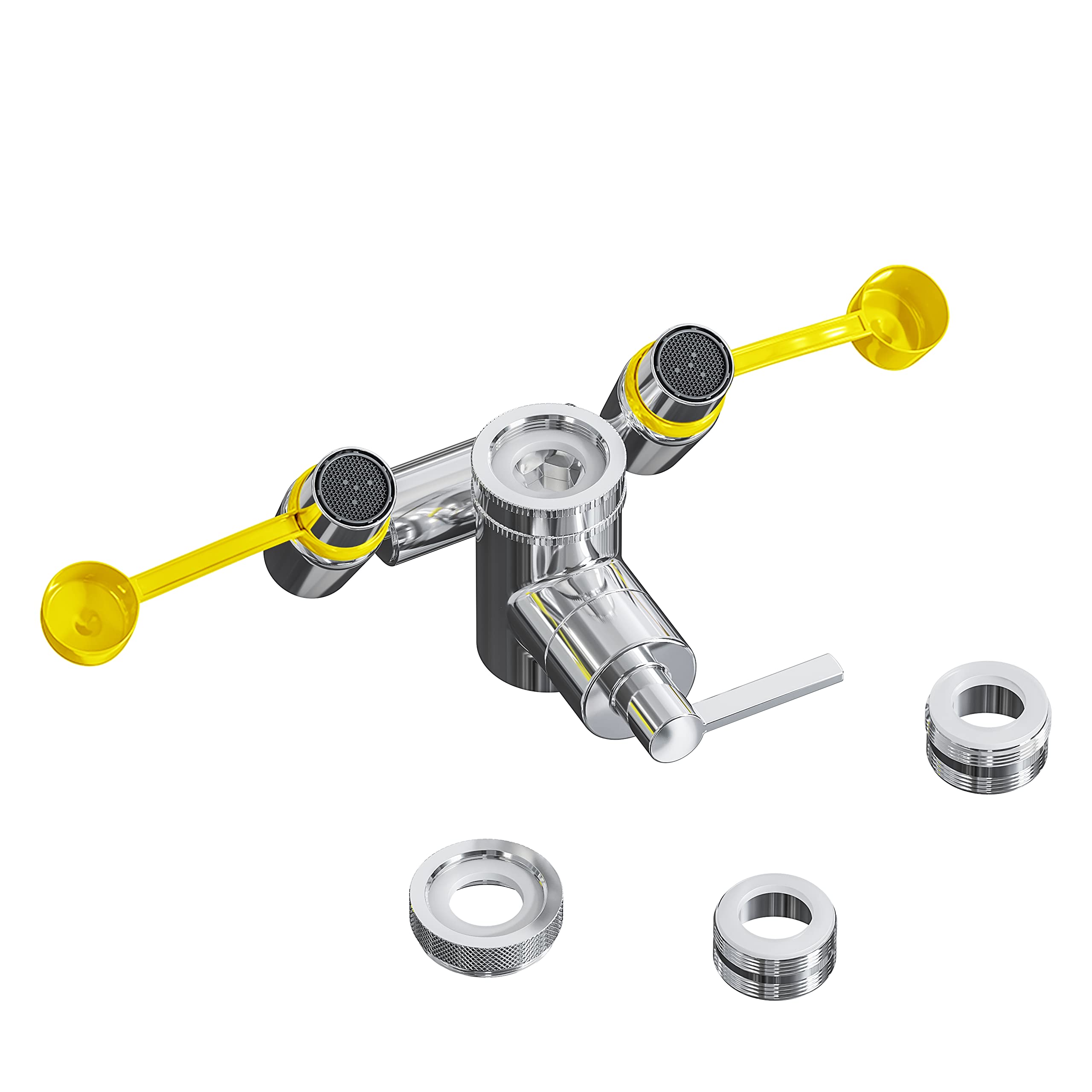 Skywin Eye Wash Kit - Eye Wash Units, Faucet Mounted Emergency Eye Wash Station Sink Attachment - Continuous Flow Eyewash Station with Common Sink Adapters and Inspection Tags (Yellow Caps)