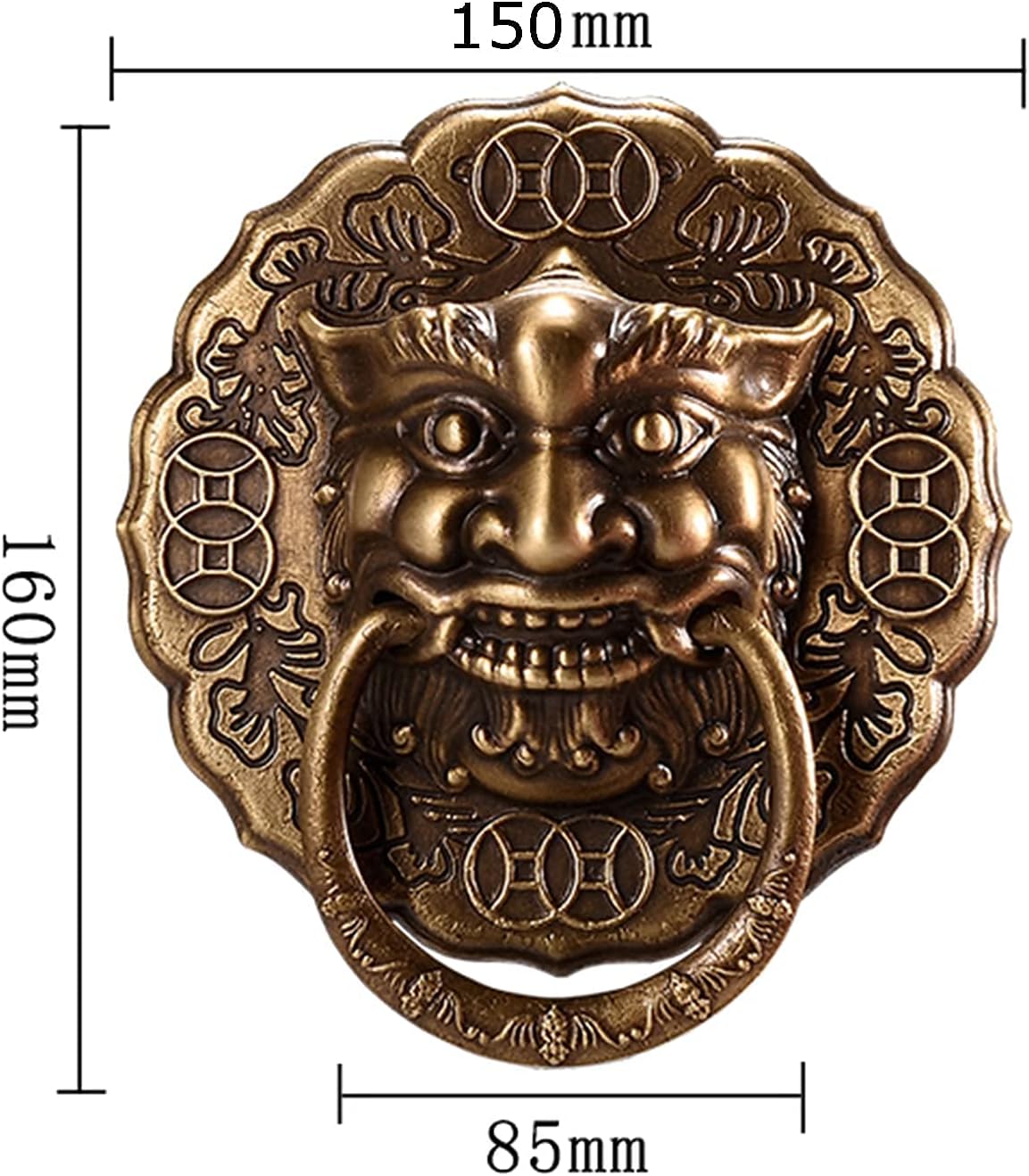 Antique Bronze Lion Head Door Knocker Retro Anti-Rust Handle for Villa Courtyard Front Door Decoration (Size: Large Color: Bronze) (Bronze L)