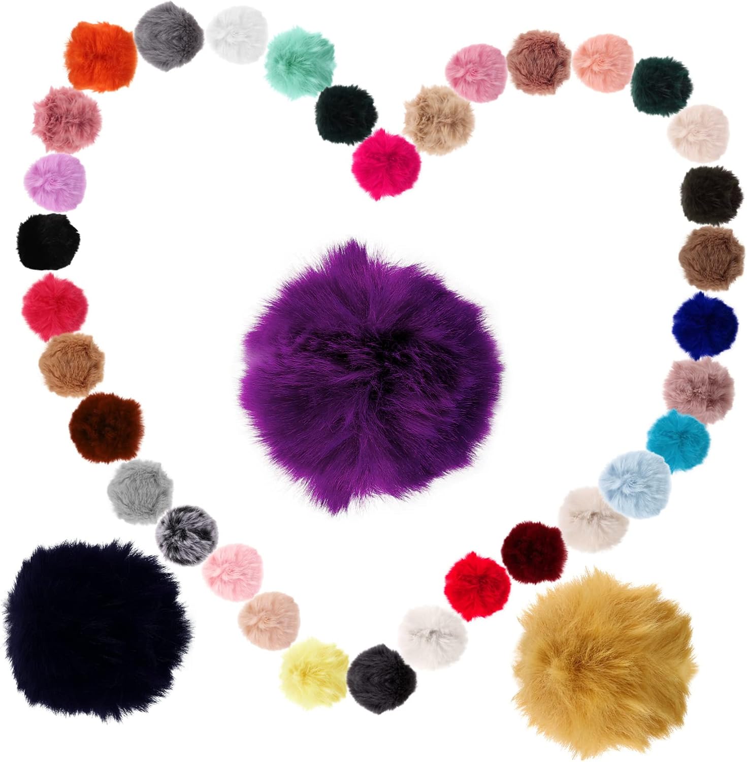 Angoily 37Pcs Faux Fur Pom Poms Artificial Fur Ball Adornments for DIY Hat Shoe and Bag Decoration Soft Easy to Attach Great for Creative Craft Projects