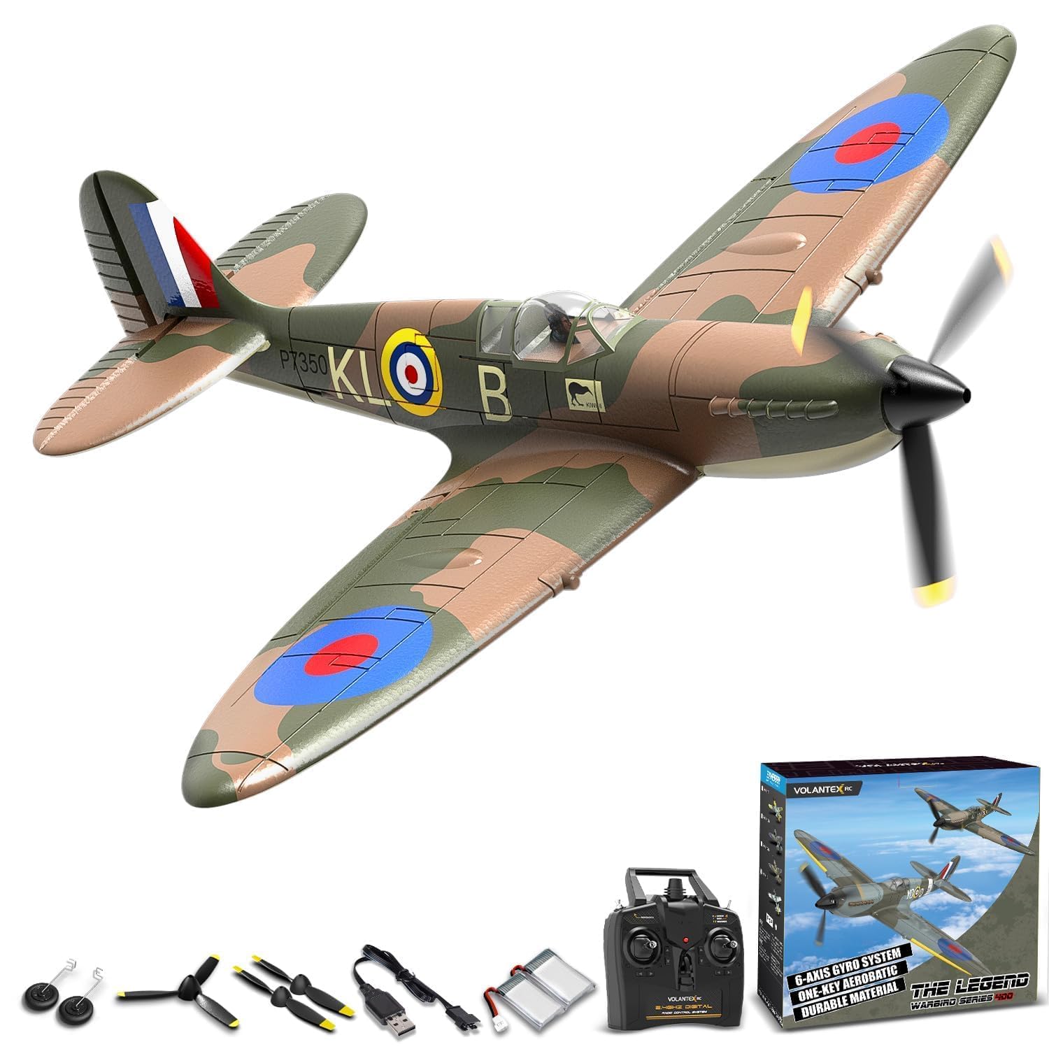 volantexrc RC Plane WWII Spitfire Remote Controlled Plane with Upgraded Canopy,Xpilot Stabilization System & One Key Aerobatic Radio Control Airplane for Beginner & Adult (Spitfire Green) โ image 1