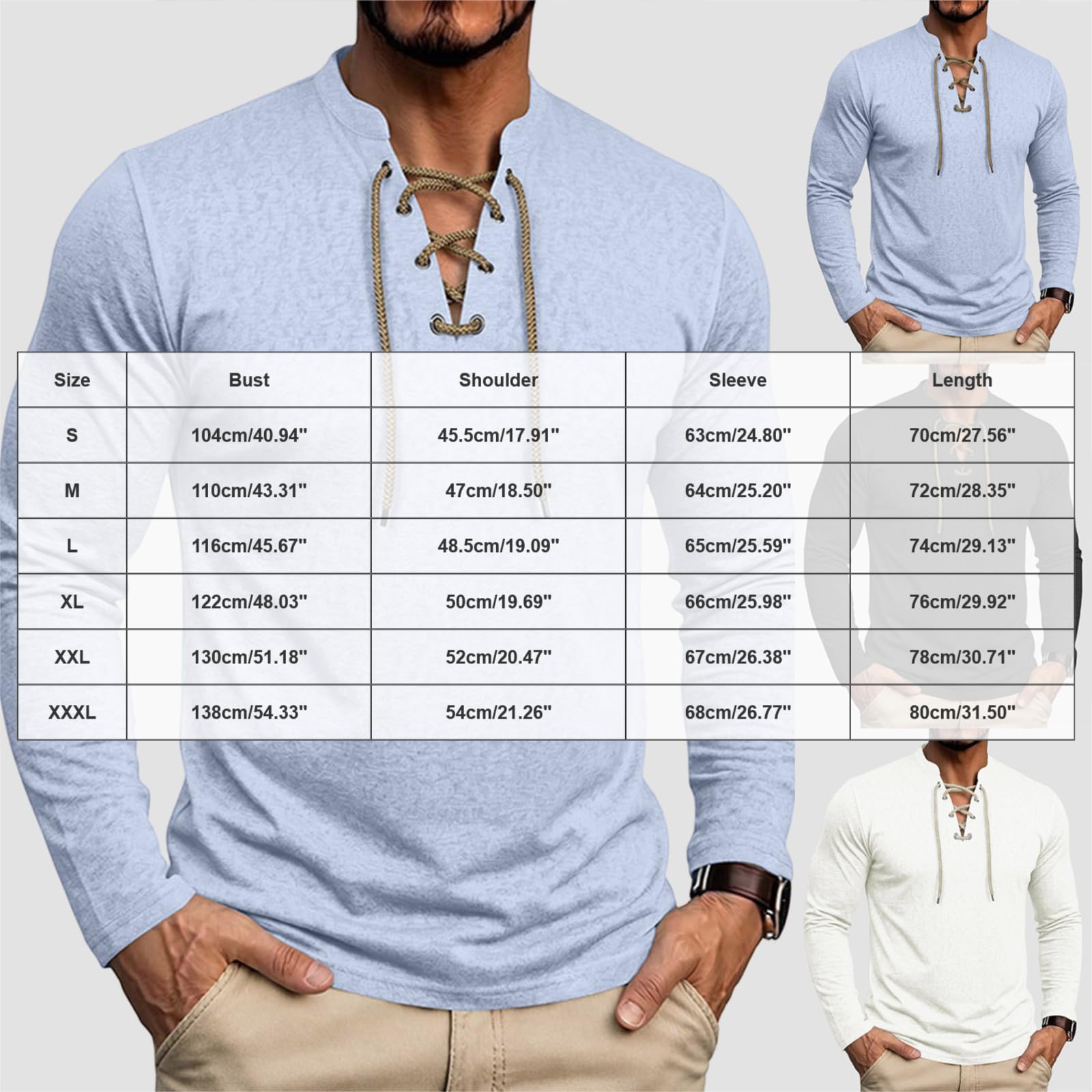 T-Shirt à Manches Longues Homme Gris foncé, col Fendu avec laçage décoratif, Tissu Doux Coupe Confortable pour Tenues décontractées et Quotidien