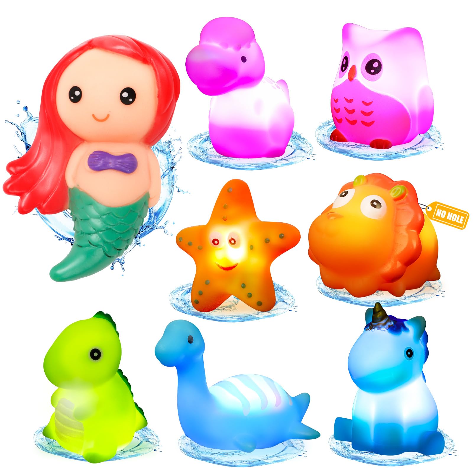 JoiTale Badespielzeug, 8 Stück Tier Badewannenspielzeug mit Licht, LED Badewannen Spielzeug Kinder, Badespielzeug Baby ab 1 2 3 Jahr, Leuchtet Wasserspielzeug Sensorik Spielzeug Bath Toys
