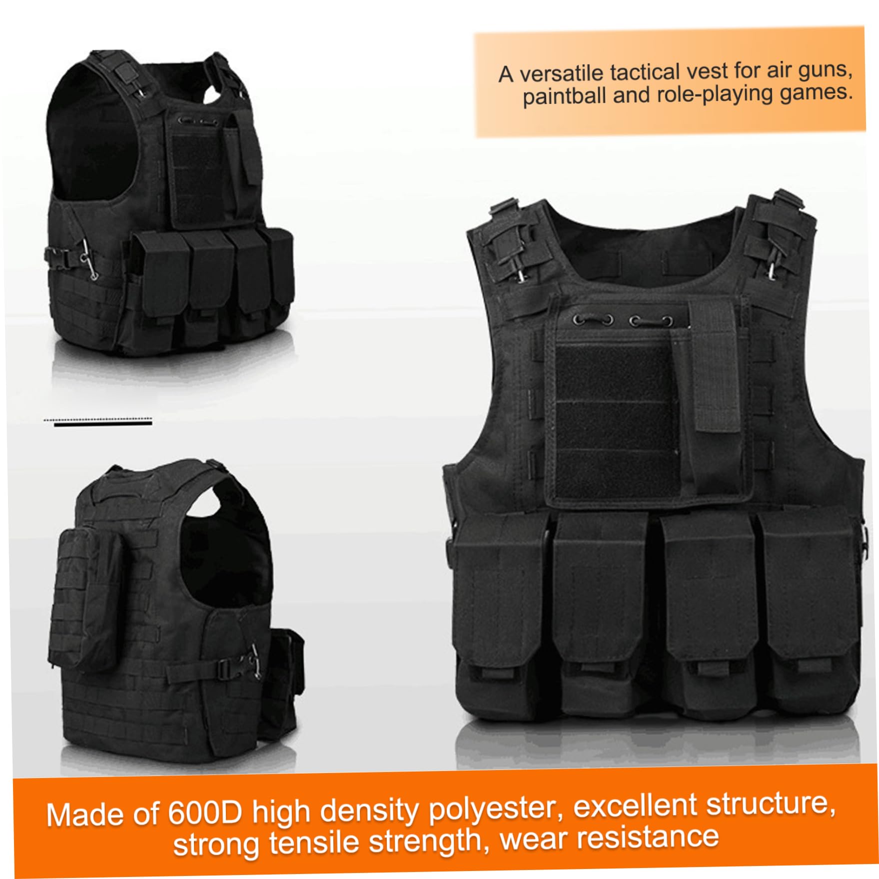 Chaleco de seguridad, chaleco Airsoft ajustable, ligero, paintball, portador de placa de liberación rápida, comodidad, policía, multifuncional, al aire libre para juegos de tren