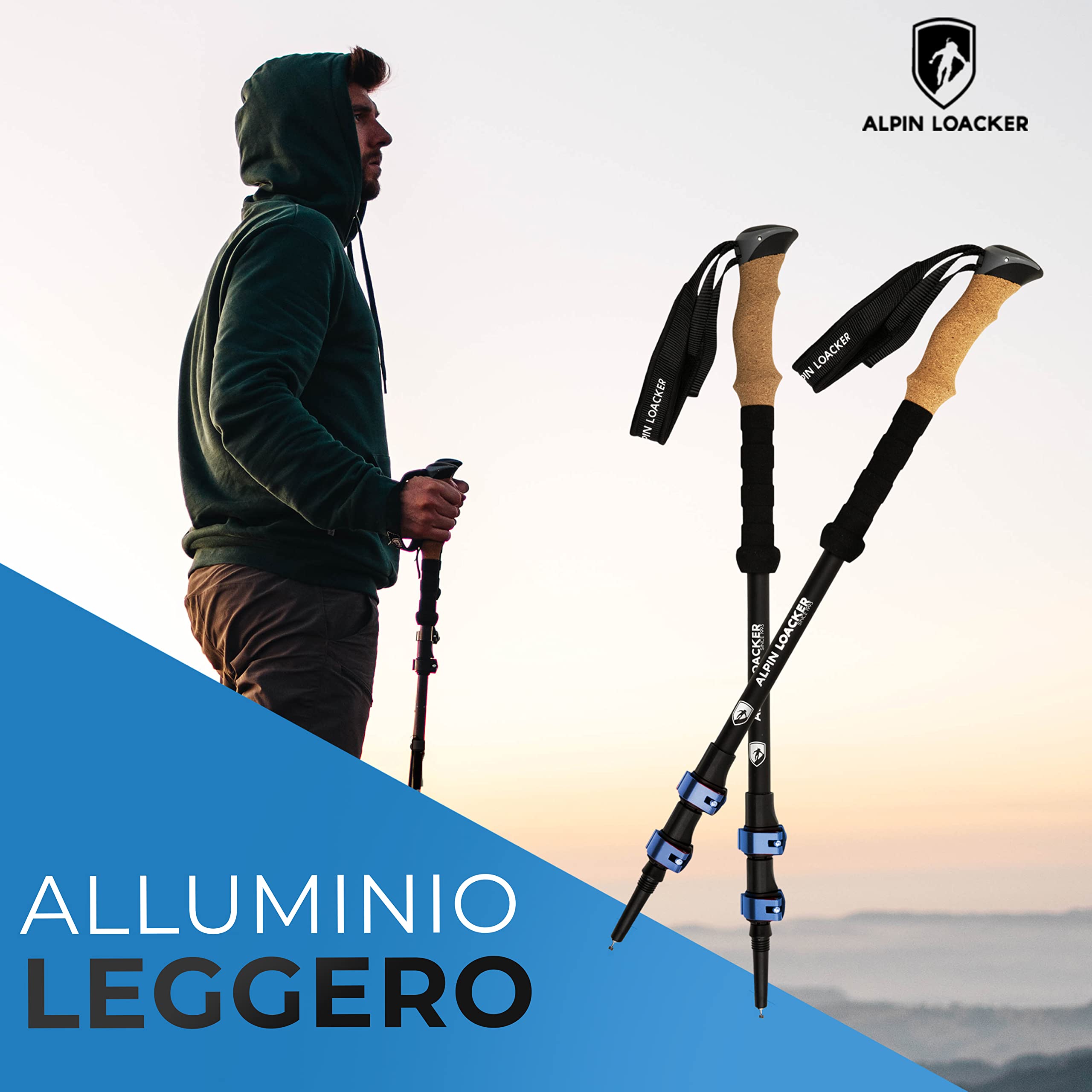 Alpin Loacker Bastoni da Trekking Telescopici per Nordic Walking, Montagna, Sci Alpinismo e Neve, in Alluminio o Carbonio per Donna e Uomo