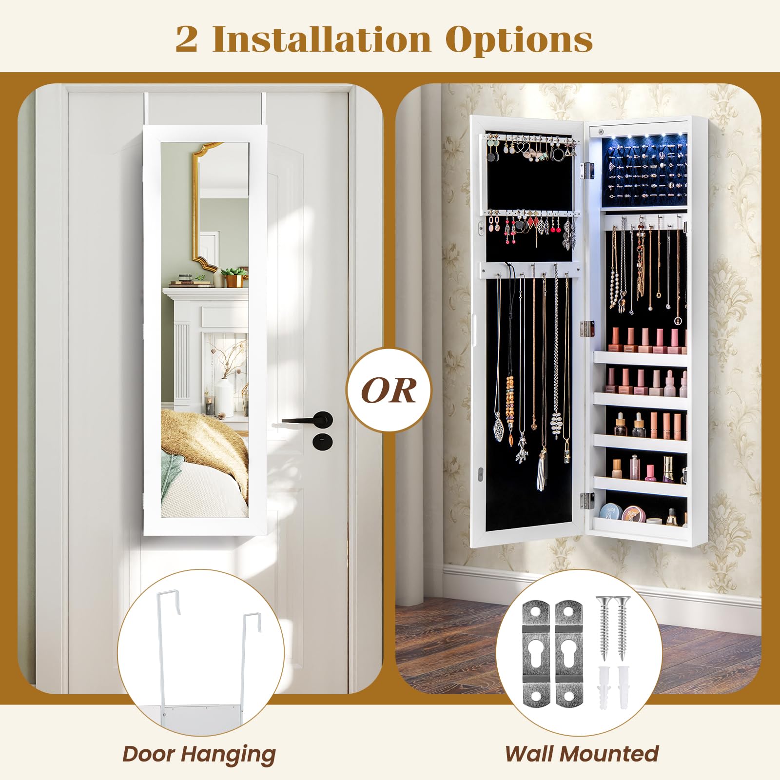 Amazon｜Giantex 鏡付きジュエリーキャビネット 鍵付きドア取り付け