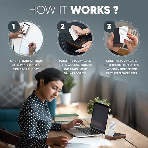Miniatura 4 de Planificador diario sin fecha con lista de tareas y soporte de nogal - 120 tarjetas de verificación, 10 tarjetas de objetivos - Blocs de notas