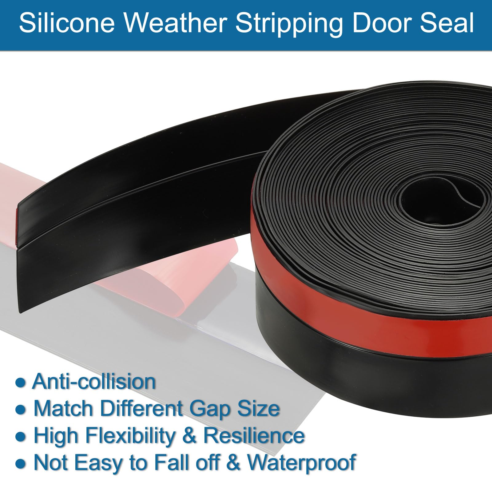 PATIKIL Silicone Weather Stripping, 33 ft x 1-3/4" Width, Black, Door Draft Stopper, Weatherproof, Soundproof, Anti-collision - Image 3
