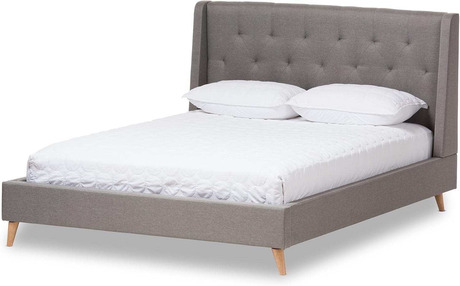Baxton Studio Adelaide Retro Modern Light Grey Fabric Upholstered King Size Platform Bed