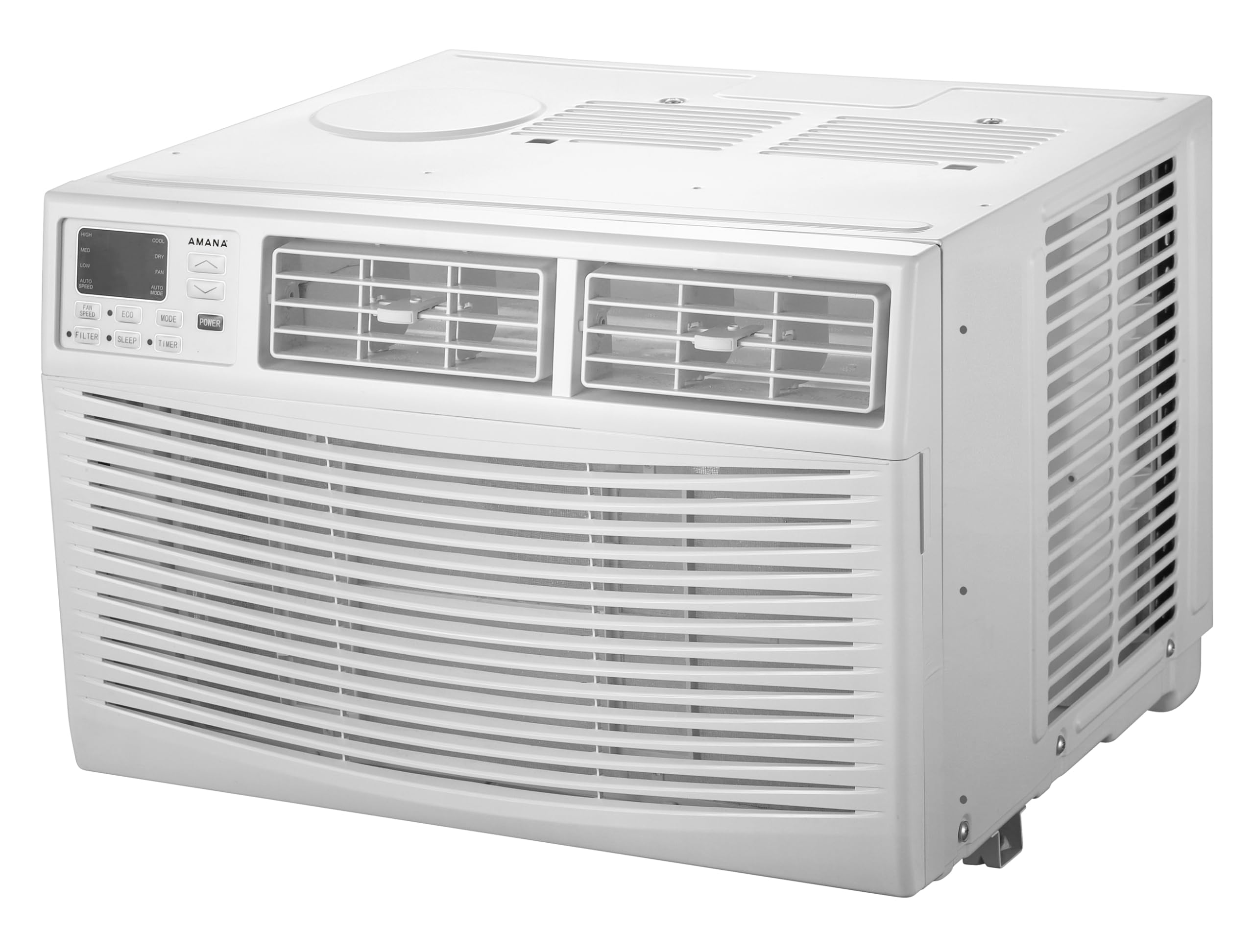 amana 15,000 btu window air conditioner, 115v, cools up to 700 sq. ft for bedroom, kitchen, living room with remote control, 24h timer, 3-speed, auto-restart, ?digital display, white
