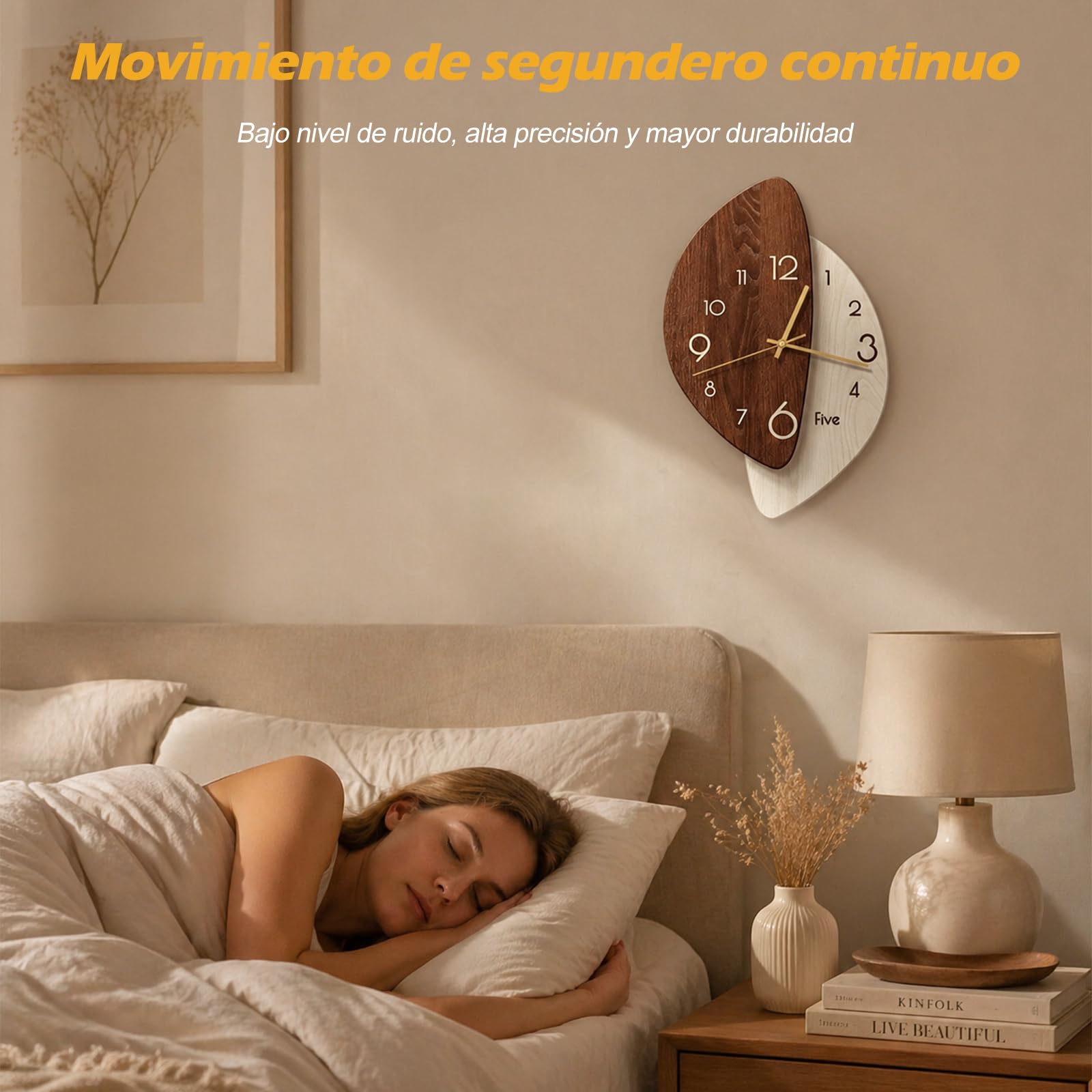 Ergocar Reloj De Pared con Diseño Artístico Moderno Vetas Madera Irregulares En Dos Capas Acabado Mate 3D Batería Larga Duración Silencioso e Impermeable