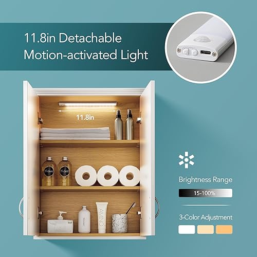 Miniatura 5 de Gabinete de medicina - Soporte de pared para gabinete de baño con iluminación de bricolaje superior único y diseño de doble tono, armarios de