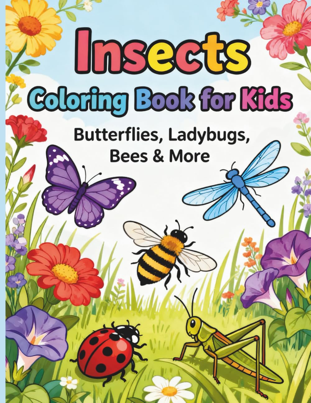 Insects Coloring Book for Kids Ages 4-8: Butterflies, Ladybugs, Bees & More: Easy and Cute Nature Coloring Pages – 30 Adorable Insect Scenes for Boys & Girls