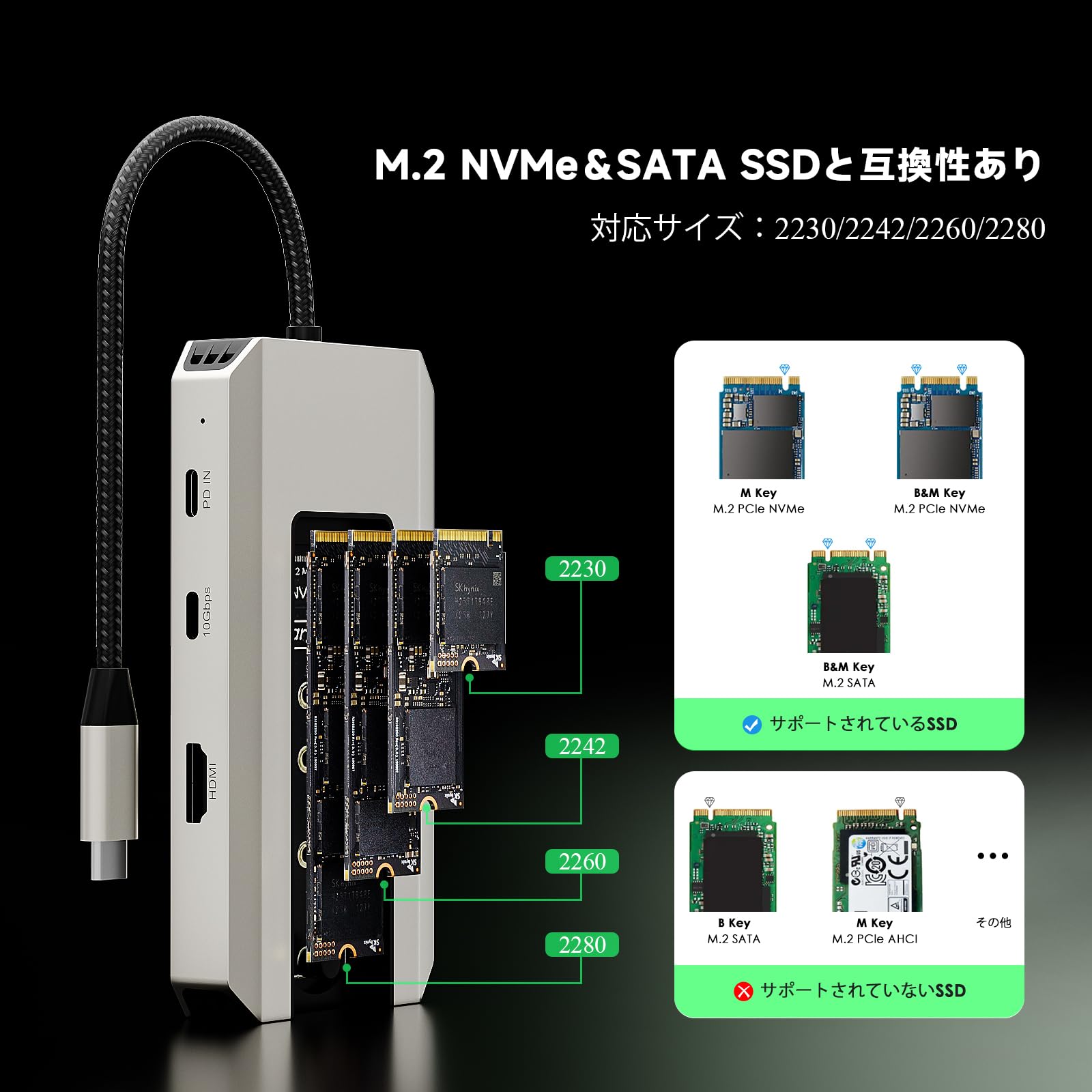 Amazon | Minthouz 8-in-1 M.2 ドッキングステーション 10Gbps M.2 SSD