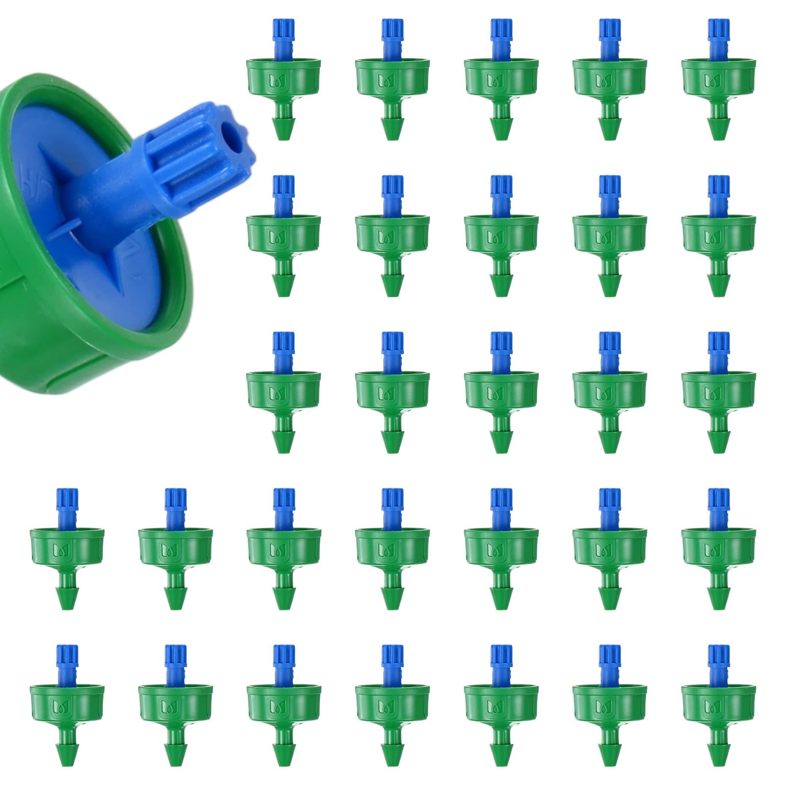 M METERXITY 30-Pack 0.5 GPH Pressure Compensating Drippers, Blue/Green