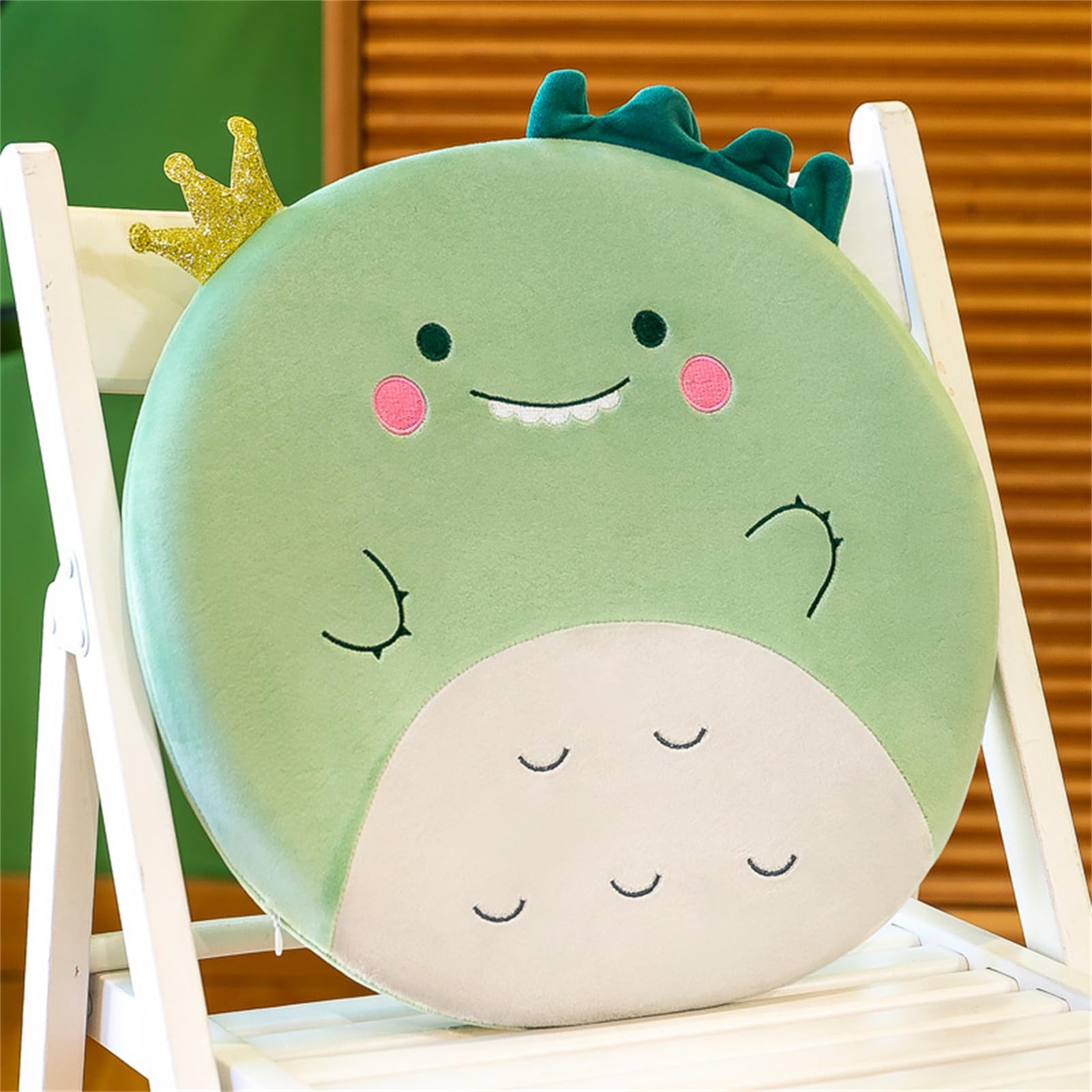 Runde Stuhlkissen Kinder, ø40cm Memory Foam Sitzkissen Stuhl Sitzpolster mit Abnehmbarer Bezug, Cartoon Tier Sitzauflage Plüschkissen Bodenkissen für Kinder Babyzimmer (Dinosaurier)