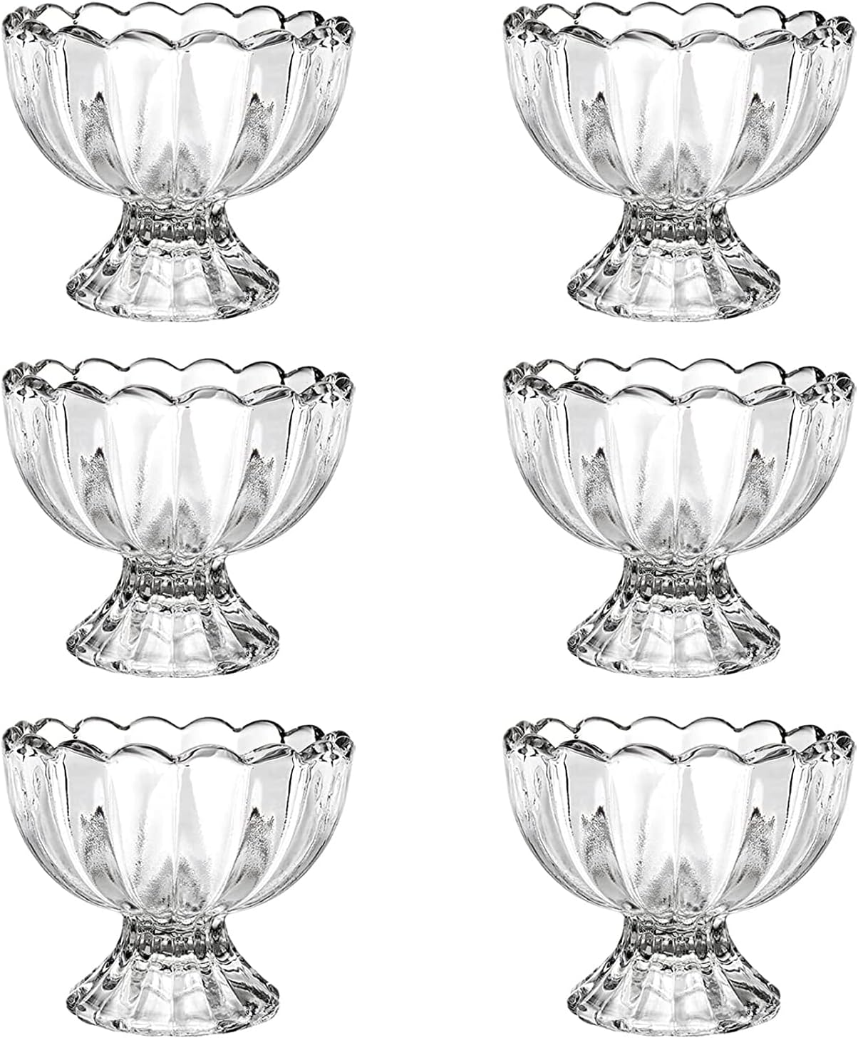 6 Pack Ice Cream Bowls, Clear Glass Dessert Bowls Dessert Serving Bowls