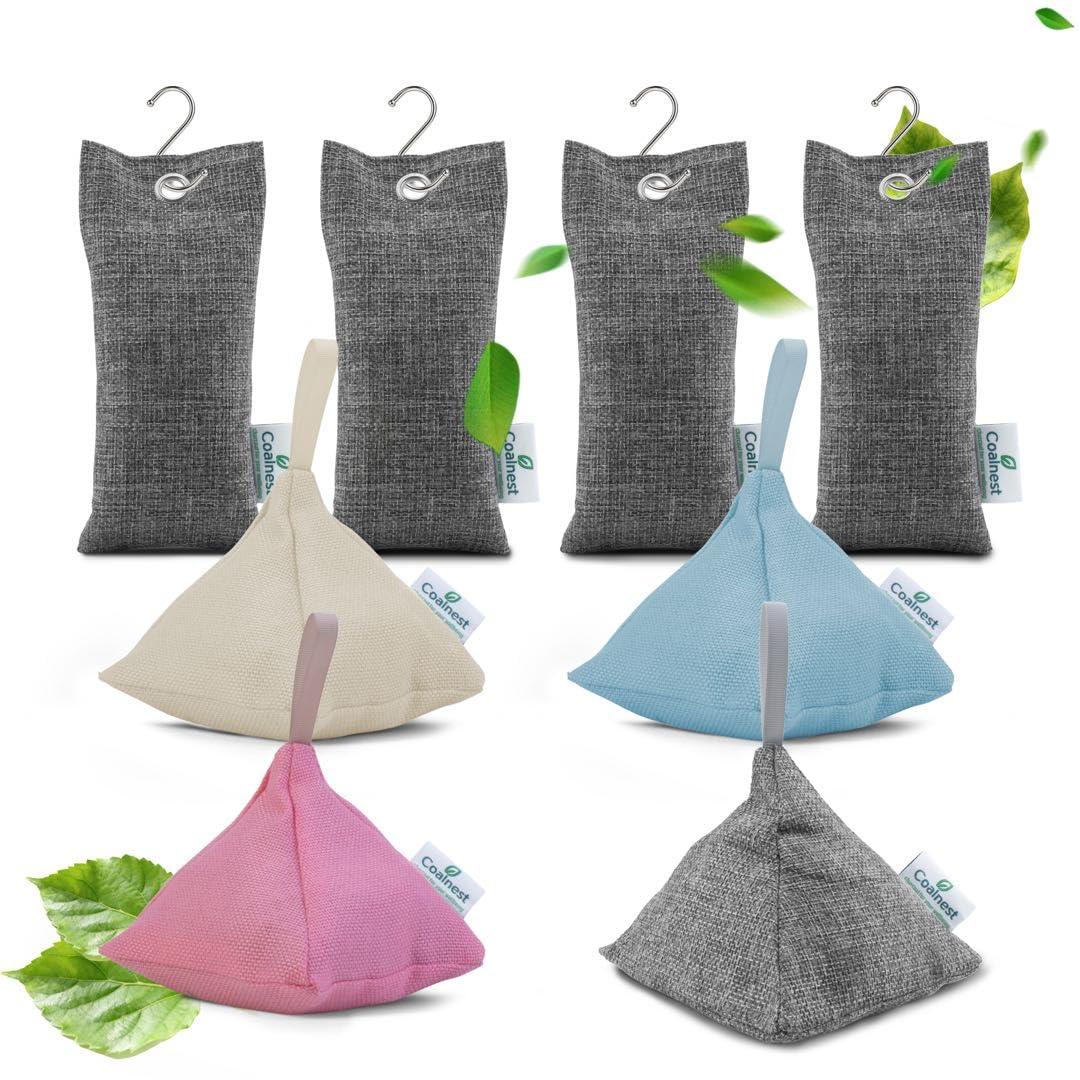 Purificateur d’air au charbon actif de bambou | Anti‑odeurs & anti‑humidité | Kit pyramides décoratives + sachets rechargeables | Écologique & longue durée | Kit Purifiant au Charbon Actif