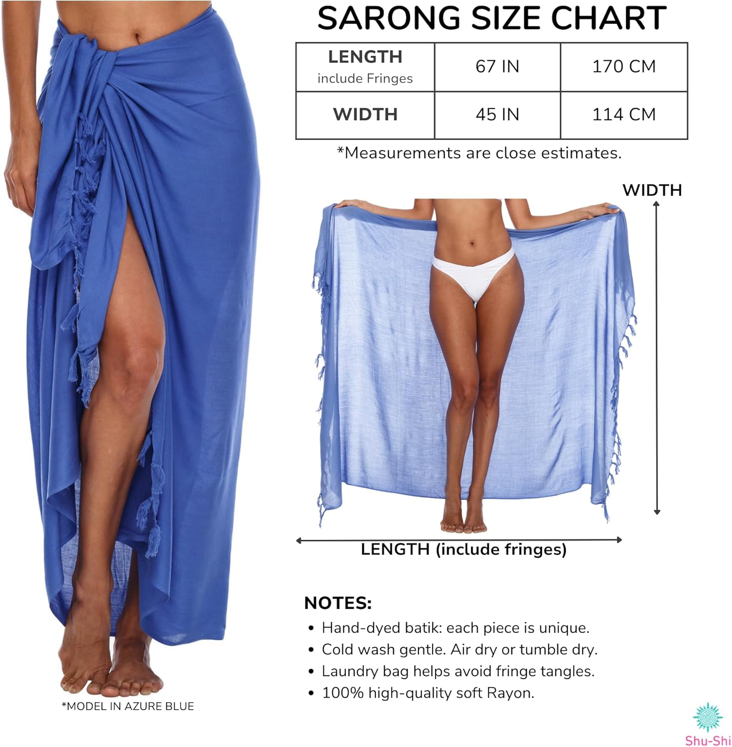 SHU-SHI Sarong Swimsuit Coverup for Women Pareo Long Beach Bathing Suit Wrap with Coconut Clip - Image 4