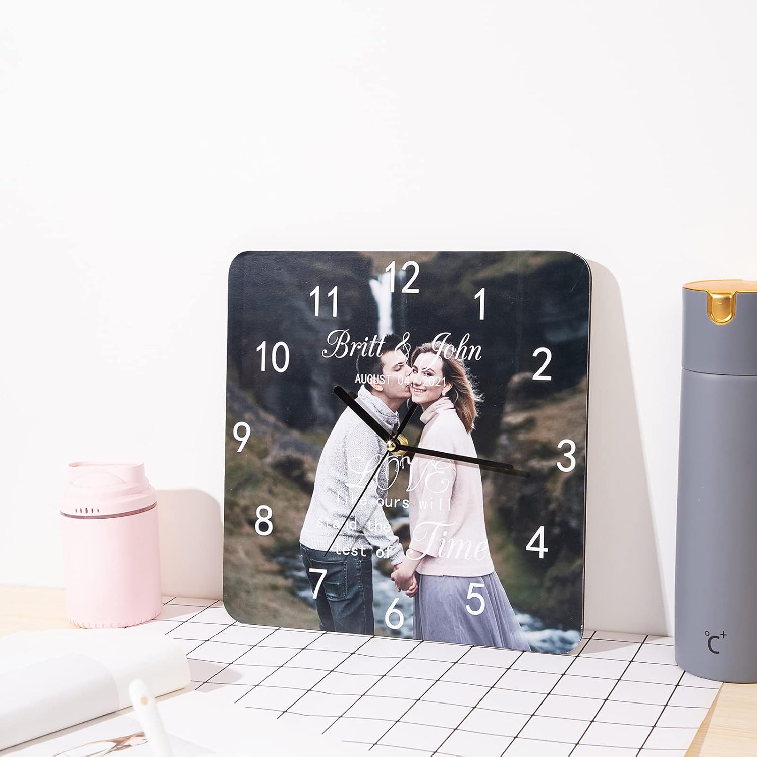 ALBERTBAND Personalized Photo Wall Clock- Custom Your Photo Text Logo On The Wall Clock Picture Hanging Time Clock Gift for Mom Dad Couple Birthday Wedding