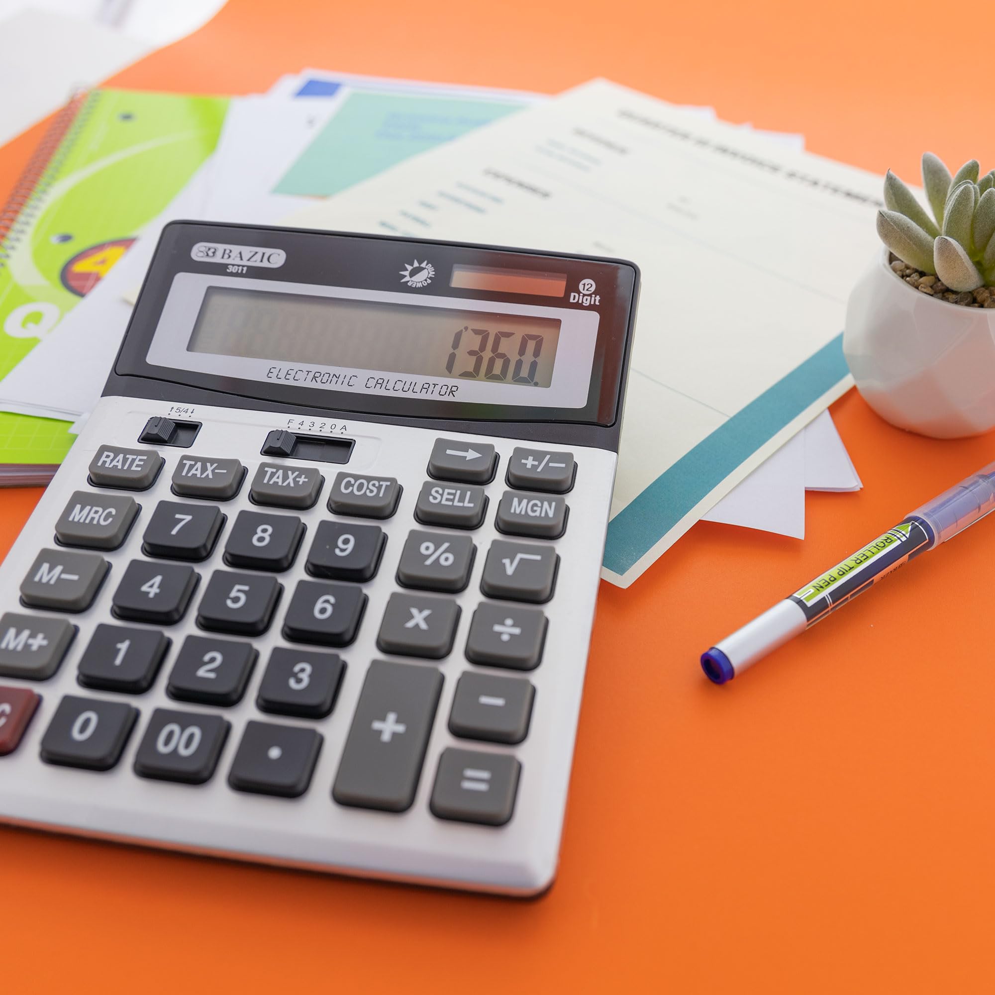 Bazic 12 dígitos calculadora de sobremesa con Beneficios cálculo y Funciones de impuestos (3011)