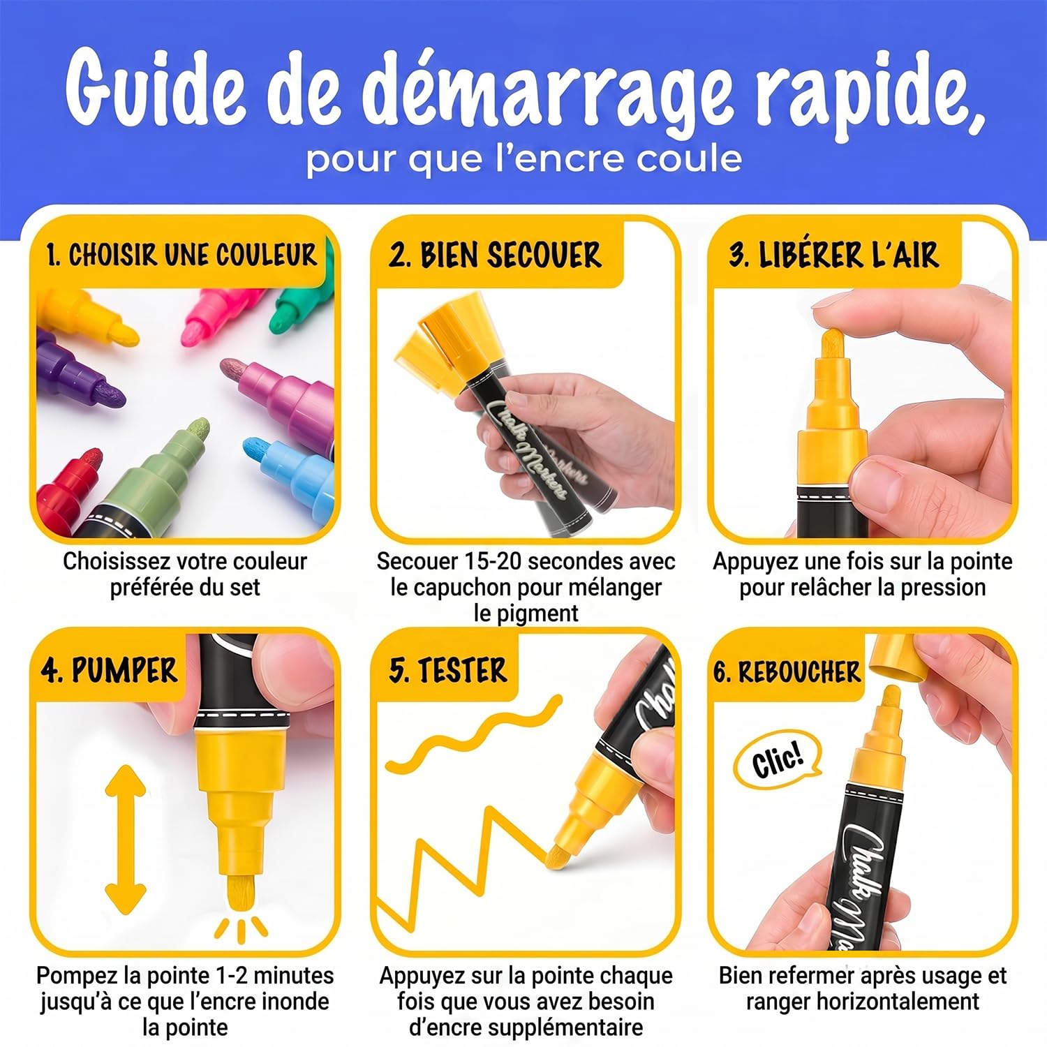 Chalkola 40 Marqueur Craie Effaçable Tableau Noir 6mm - Chalk Marker