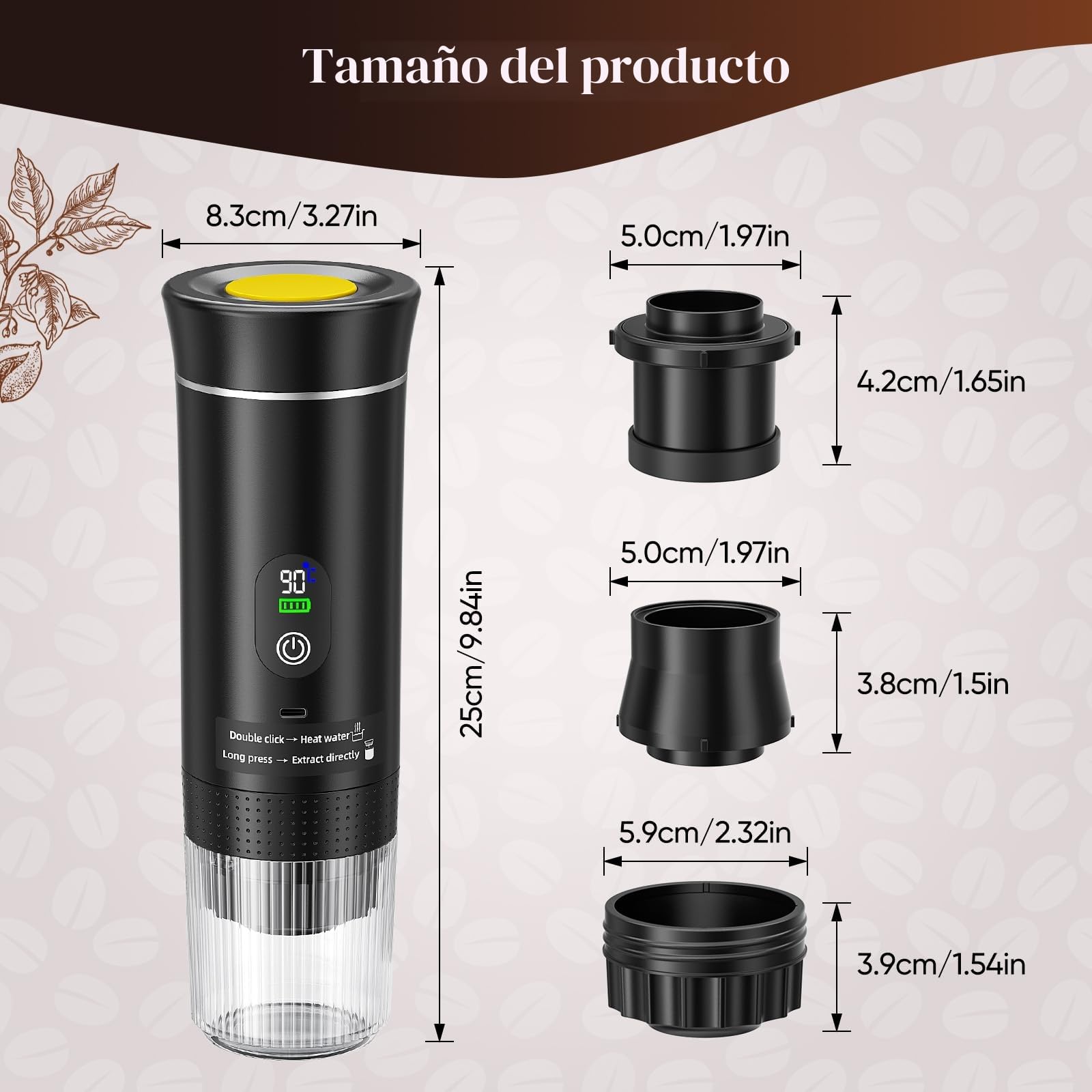 Cafetera Espresso Portátil, Cafetera Eléctrica 3 en 1, Cafetera Portátil Para Camping, mini Autocalentable, Compatible con Café Molido y Cápsulas