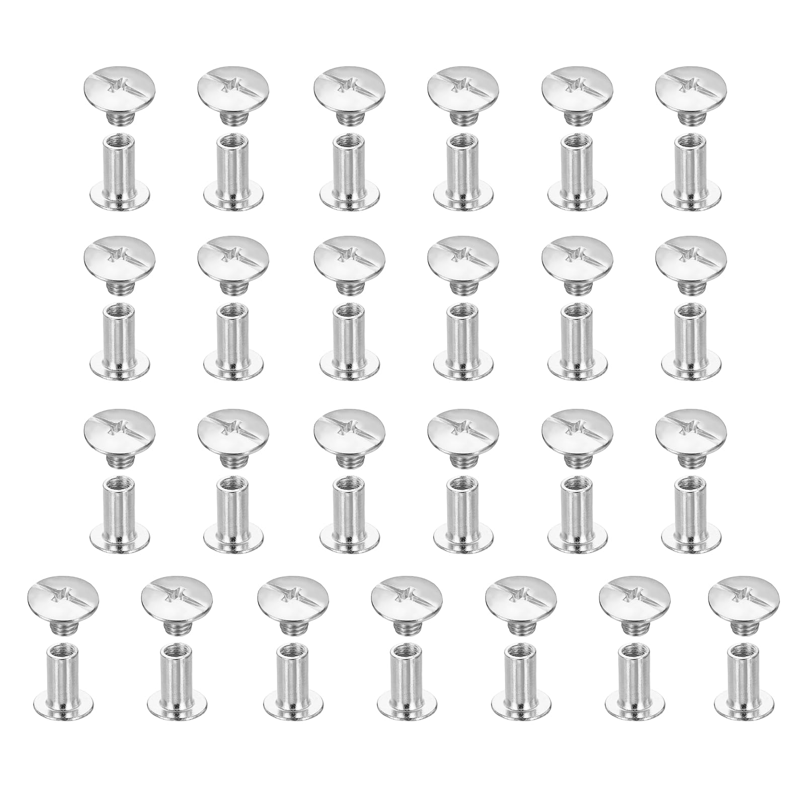 sourcing map 25set Chicago Screw M5x11mm Phillips Nail Rivet Stud Bolts Rivets Binding Post Screw for DIY Craft Leather Belt Bag Bookbinding, White — image 1