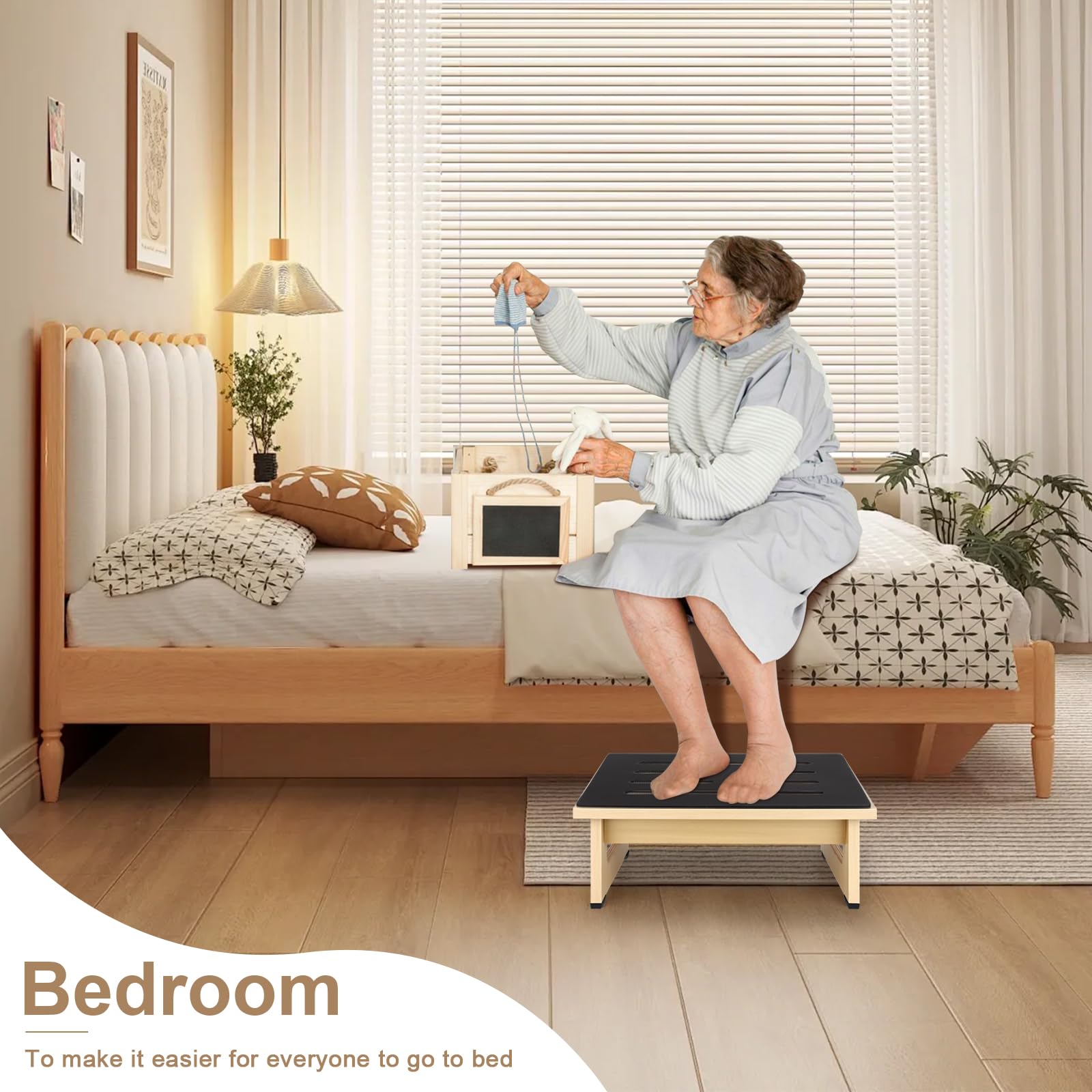 Uno sgabello in legno per adulti e anziani con cuscinetto in gomma antiscivolo, per interni ed esterni, portatile, in legno, per bagno, cucina, comodino e molto altro ancora (Gulanmu)