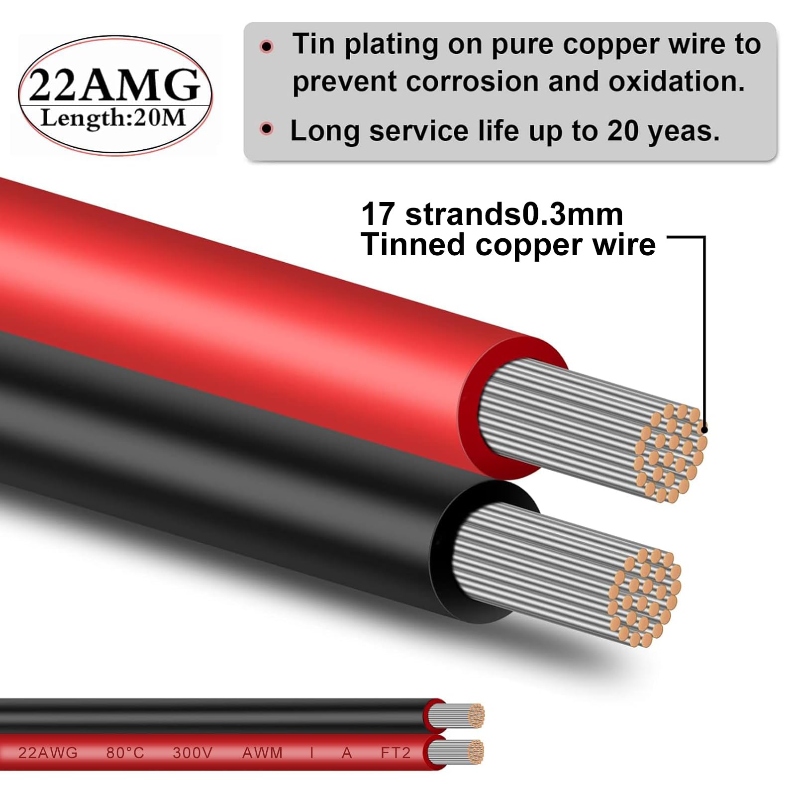 Cavo Prolunga LED 20 Metri - 2x0,32mm² Rosso/Nero Per Strisce 12V - Foto 4