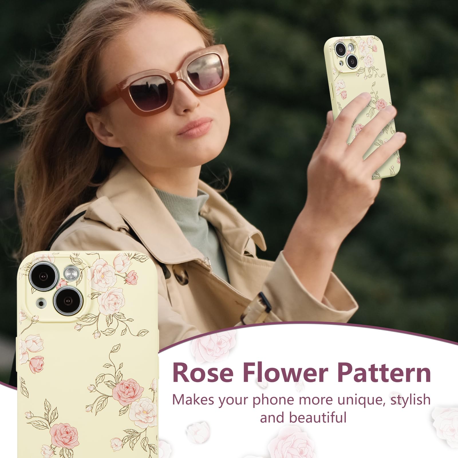 pink rose♡ Amazon.com: XIZYO for iPhone 15 Case, Cute Floral Aesthetic