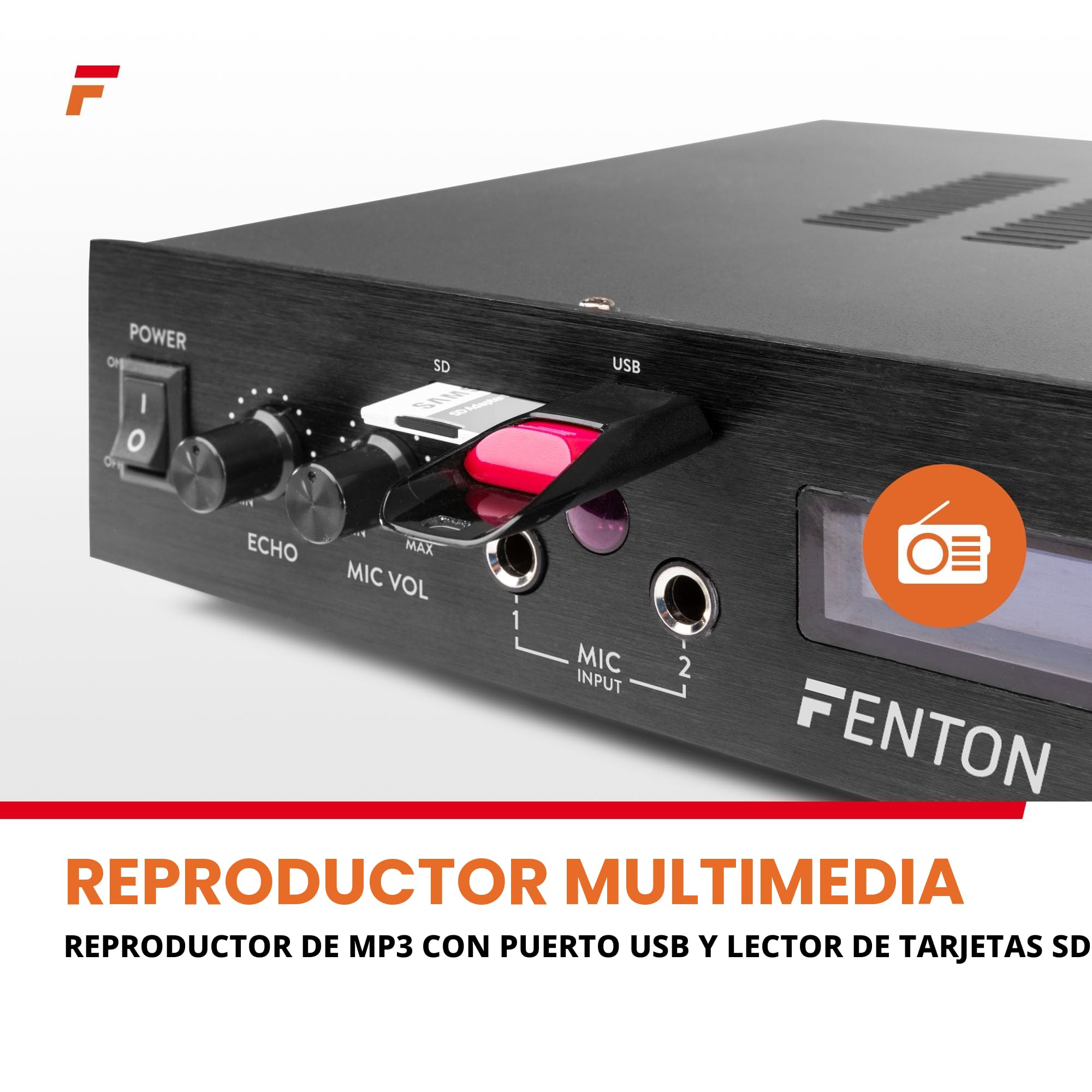 Fenton AV-150BT - Receptor Amplificador 5.1 con Bluetooth, 380 W, Radio FM, MP3, SD y Puerto USB, conexión para 2 micrófonos con Efecto Eco, Amplificador 5.1 para Cine en casa y Karaoke - Negro