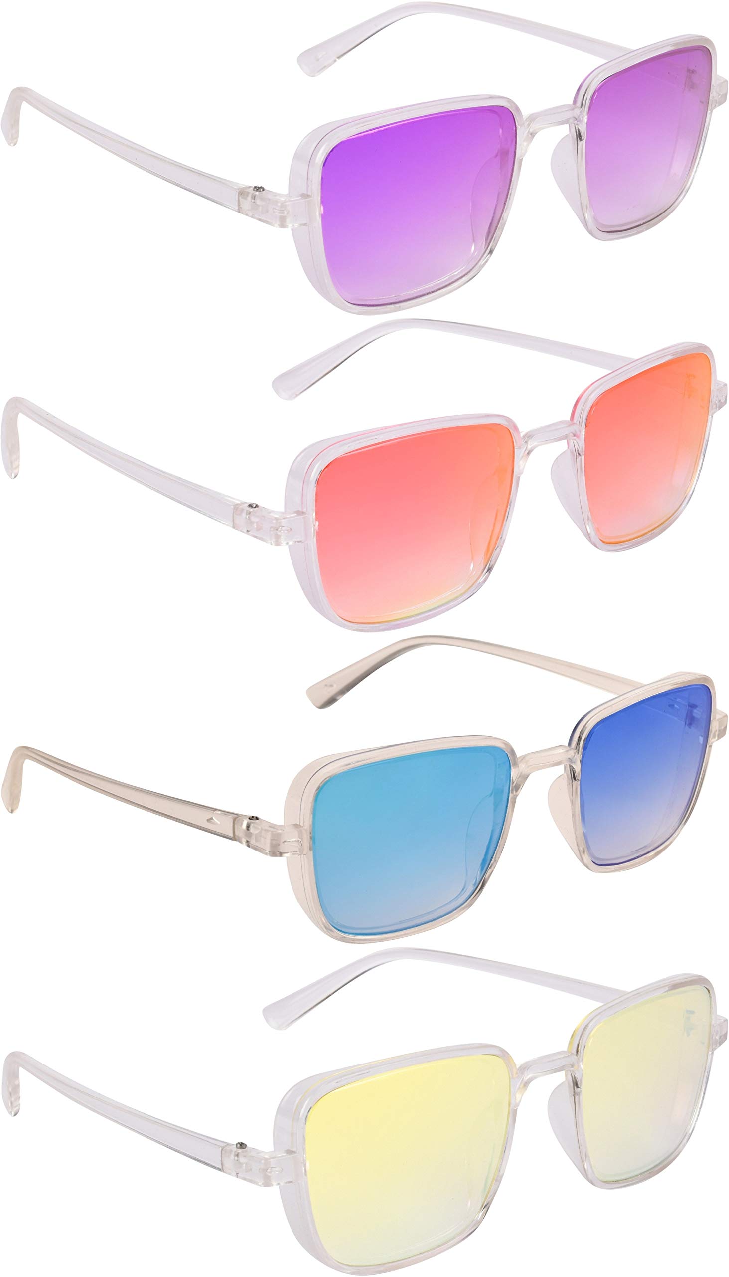 NuVew® Combo Pack of 4 Unisex Sunglasses With Pouch - (Multi-Colored | Free Size | Mirrored-UV Protected | NW-WF-C4-52729)