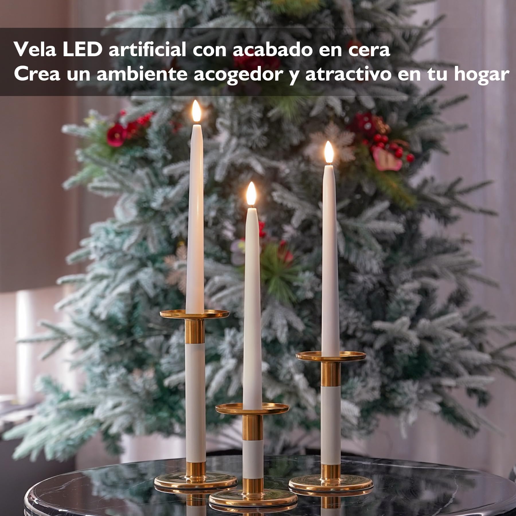 Rhytsing 6 Velas LED Cónicas Blancas con Temporizador, Velas Largas a Pilas de plástico para navidad decoracion mesa, 2 Mandos a Distancia Incluidas, Altura 28 cm