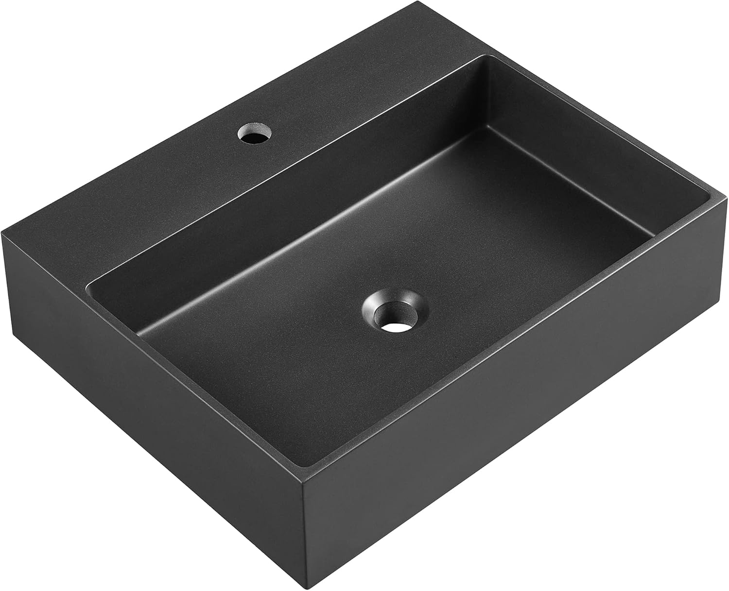 Serene Valley Bathroom Sink, Wall-Mount Install or On Countertop, 24" with Single Faucet Hole, Premium Granite Material in Matte Black
