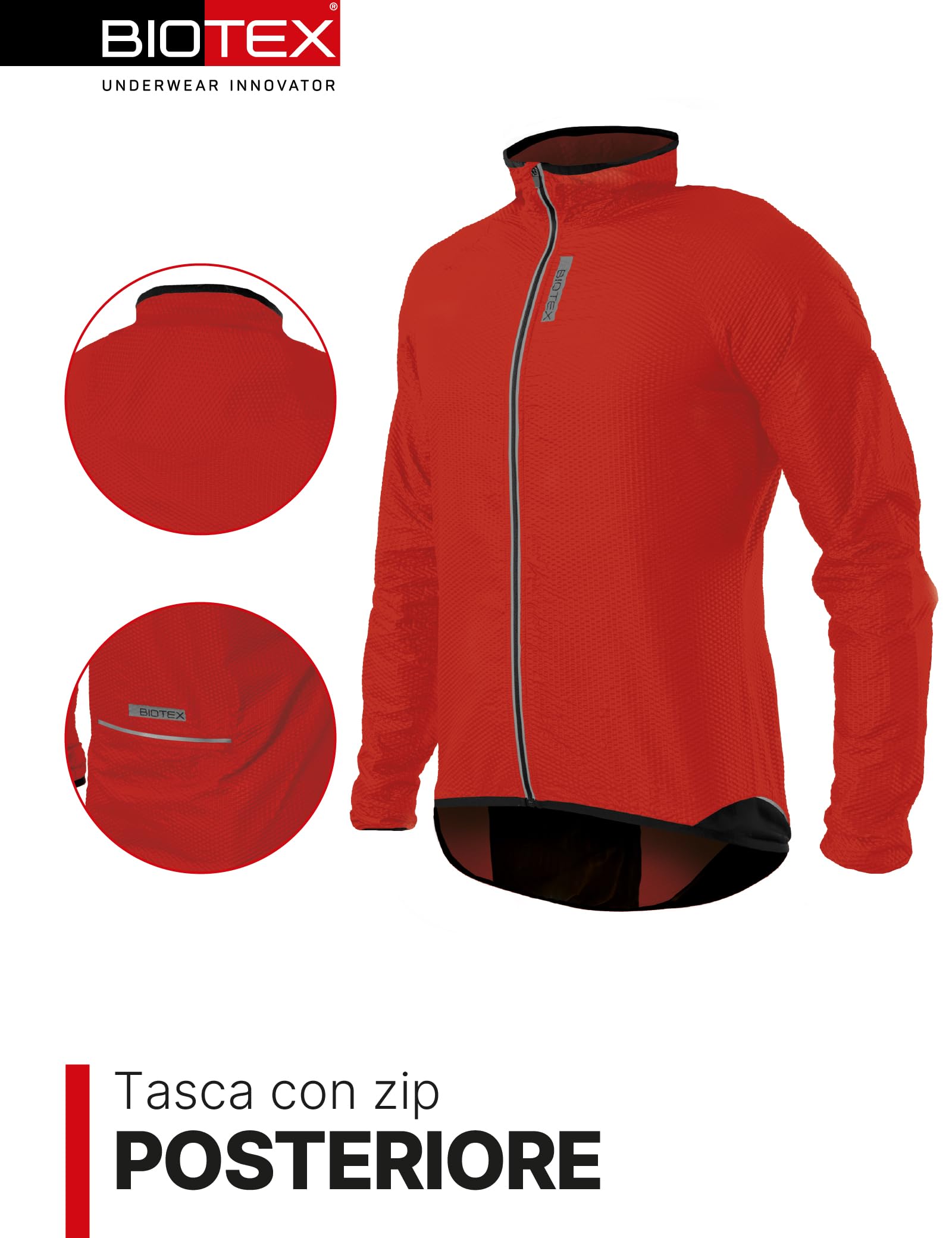 BIOTEX Mantellina Windjacket 3D BOLLE Unisex, Anti-vento e Ultra-Leggera, per Ciclismo e Running