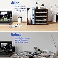 Vista 3 de Wood Desk Organizer File Holder, Wooden Mail Organizer Countertop with Adjustable Compartments, Desktop File Organizer Paper Sorter for Home, Office