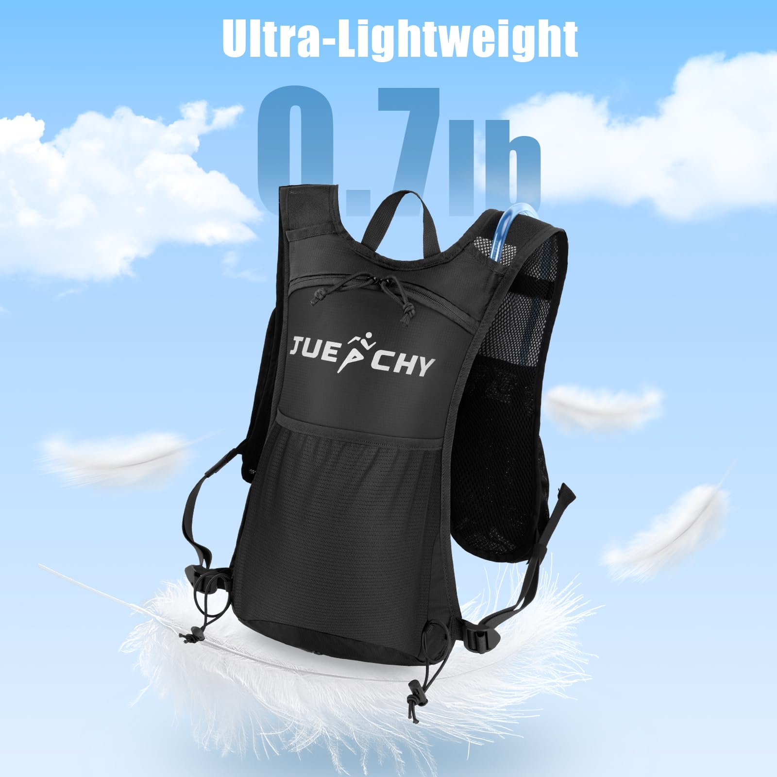 Jueachy Gilet de course léger pour homme : sac à dos d'hydratation avec poche à eau de 2 L – pochette étanche pour téléphone pour la randonnée